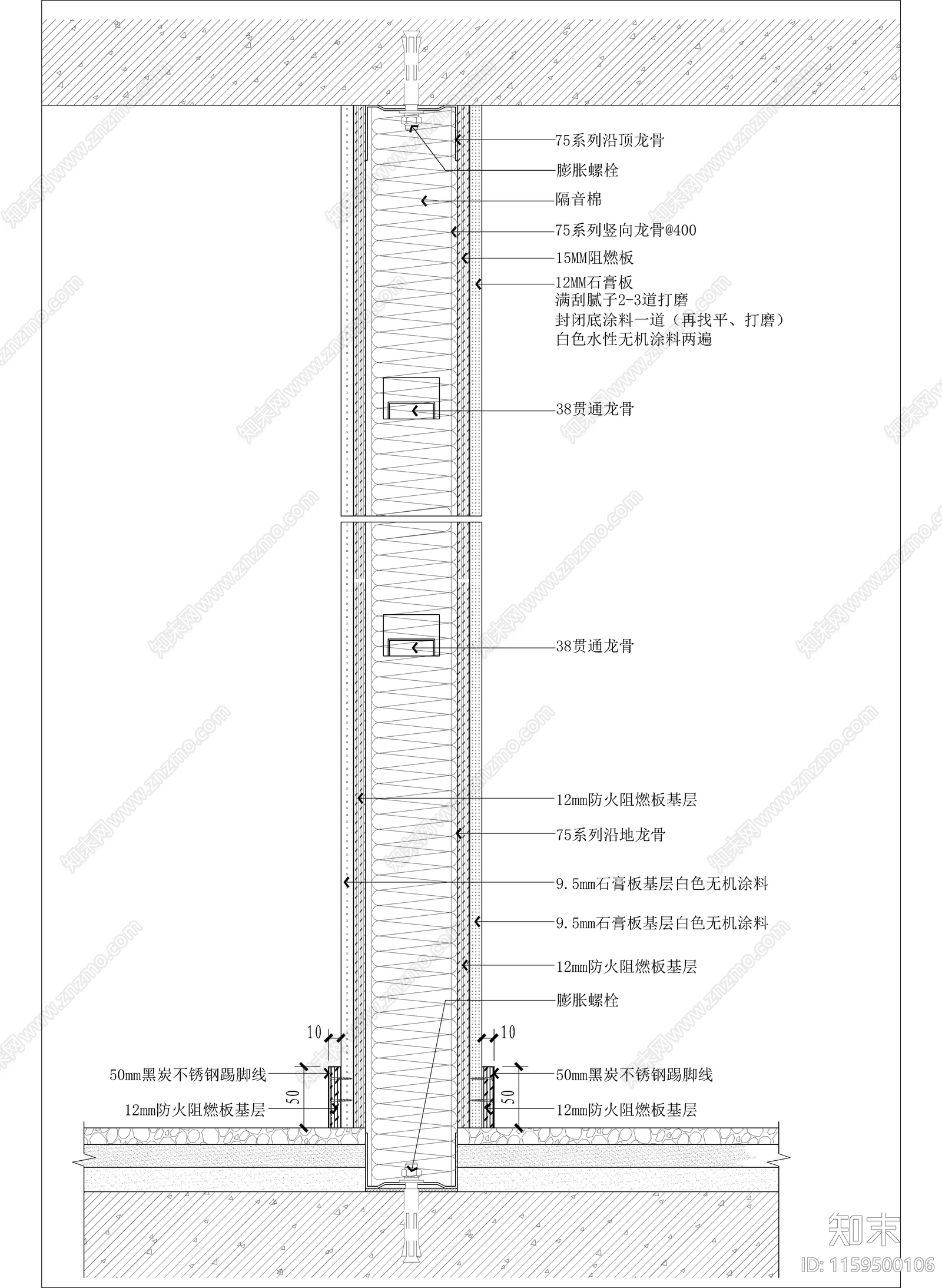 轻钢龙骨石膏板隔墙做法施工图下载【ID:1159500106】