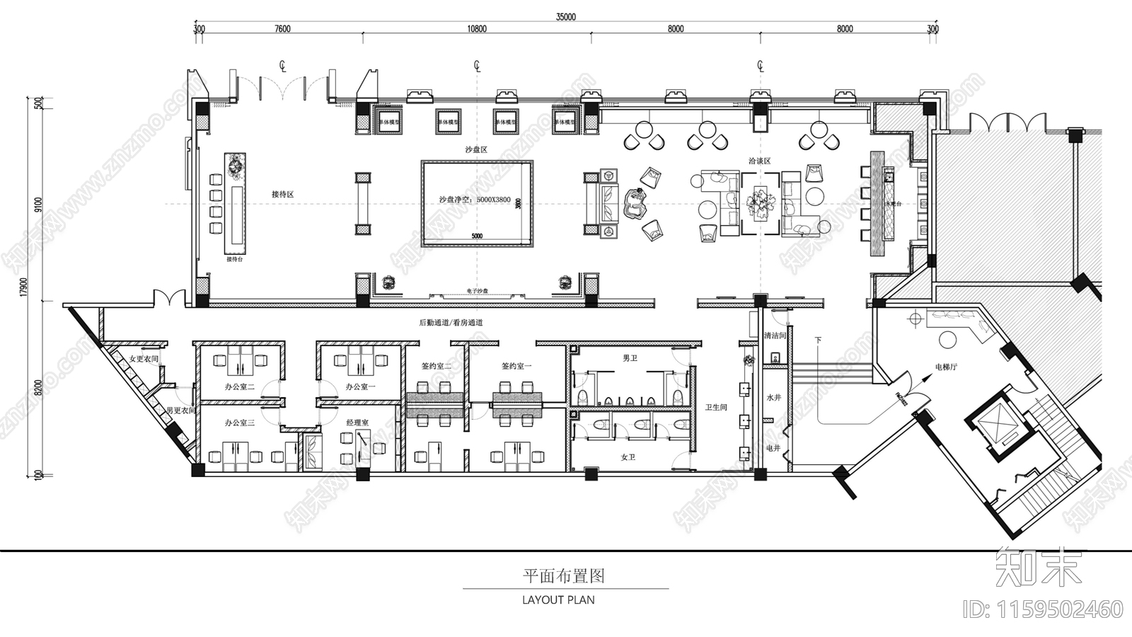 眉山仁里售楼处室cad施工图下载【ID:1159502460】