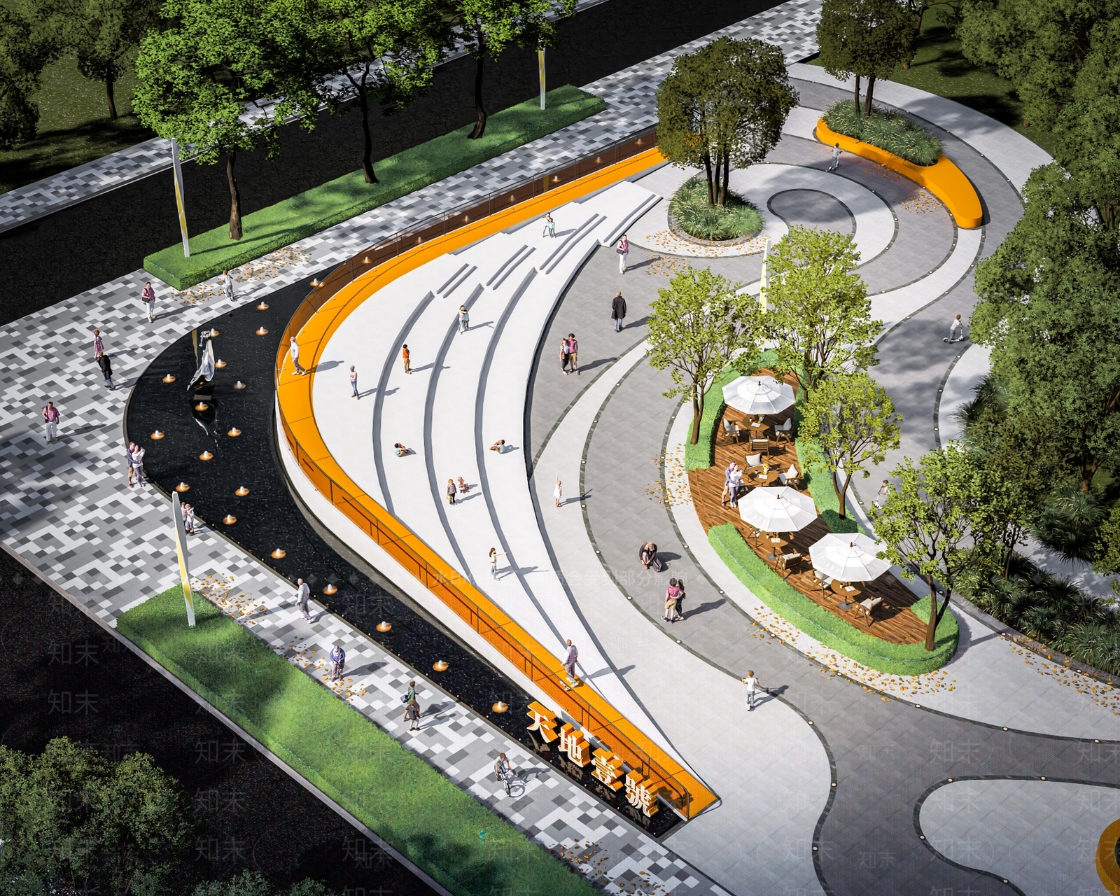 现代商业广场转角公园3D模型下载【ID:1159503717】