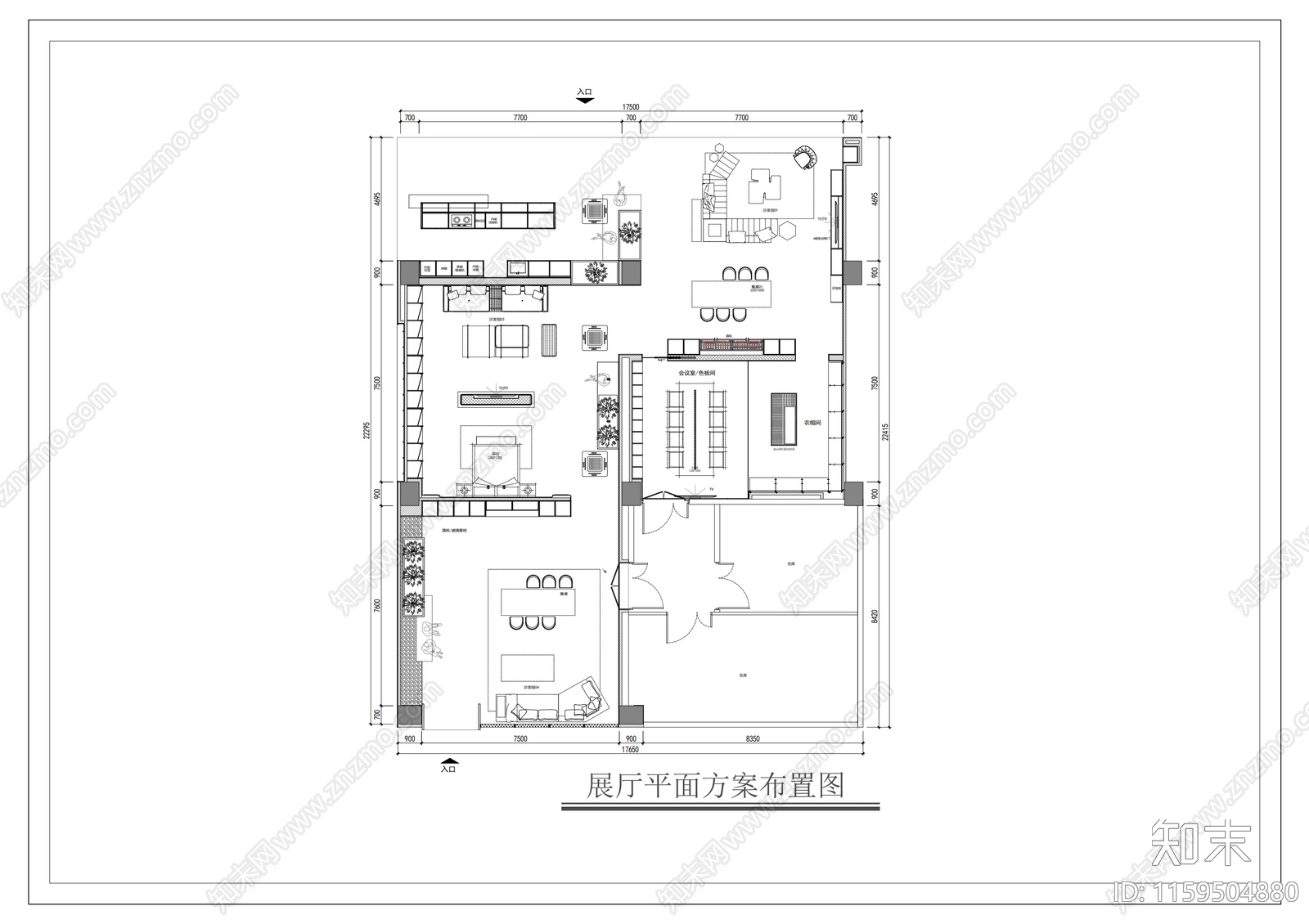 展厅工装平面方案布置图施工图下载【ID:1159504880】