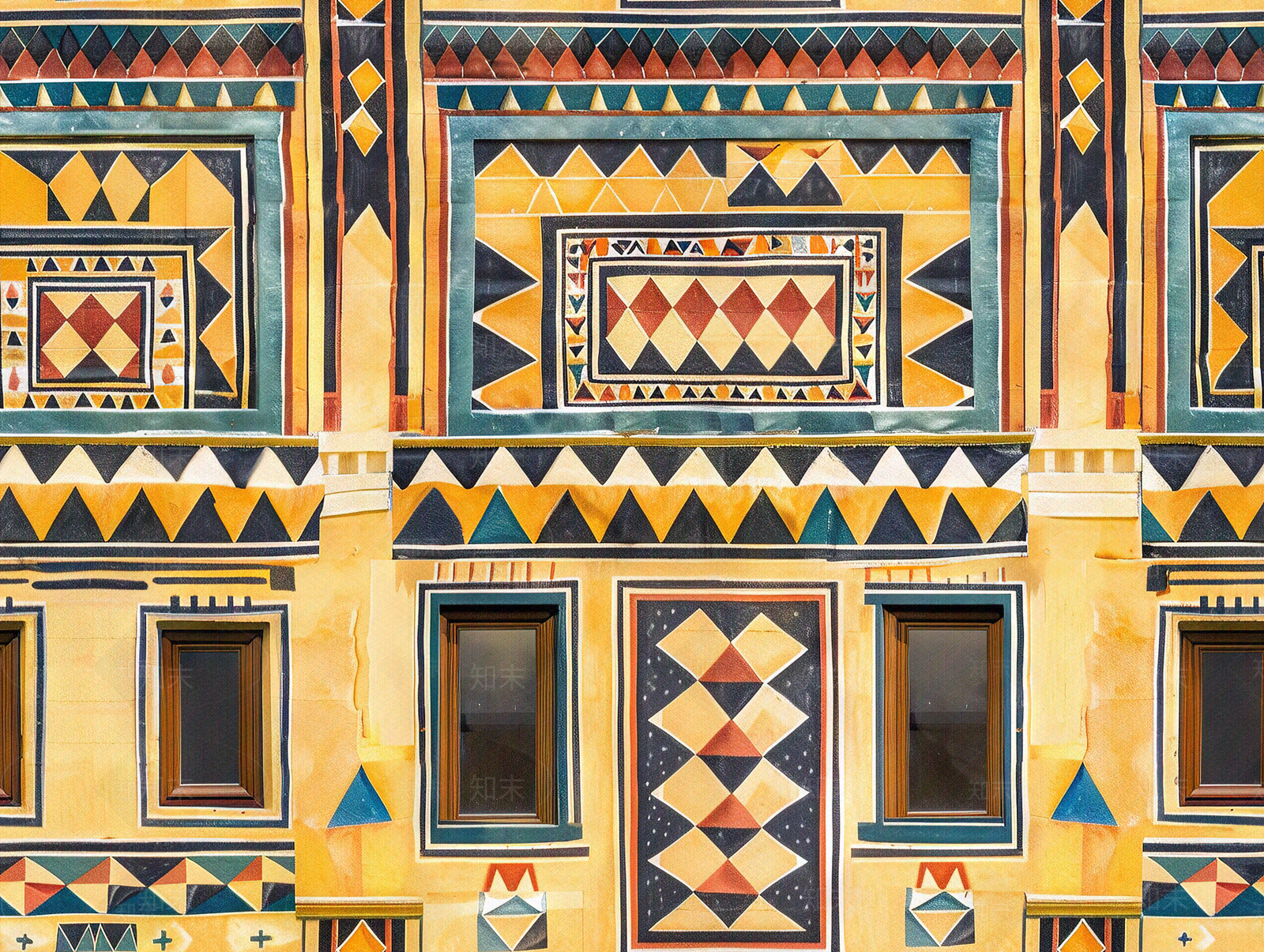 无缝黄色墙面藏式传统建筑立面贴图下载【ID:1159505649】