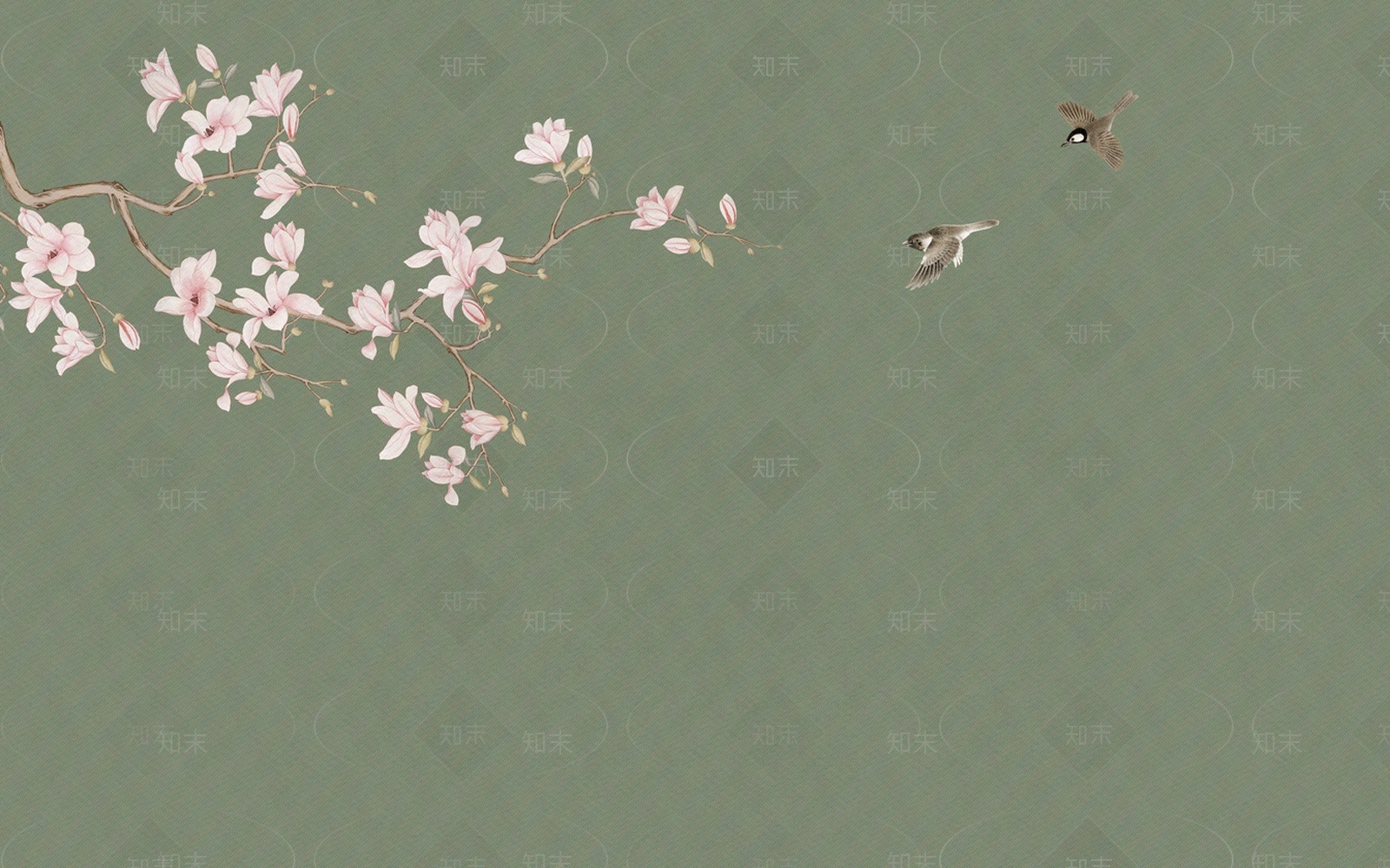 新中式绿色花鸟壁布壁纸贴图下载【ID:1159512993】