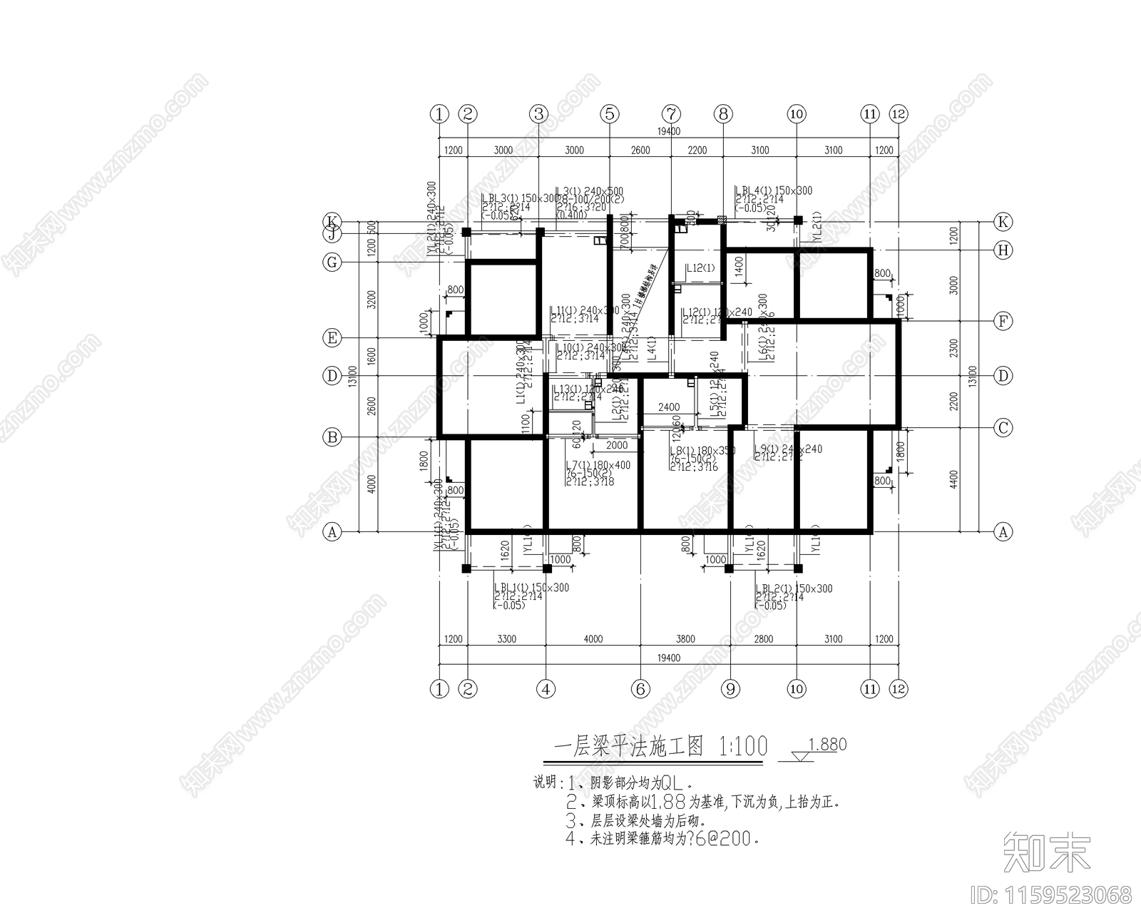 农村四层别墅建筑结构施工设计图施工图下载【ID:1159523068】