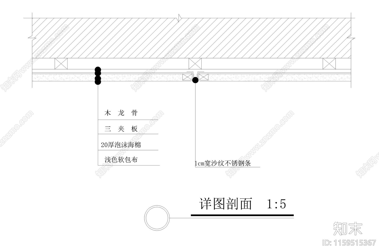 墙面软包背景墙安装节点大样深化软包cad施工图下载【ID:1159515367】