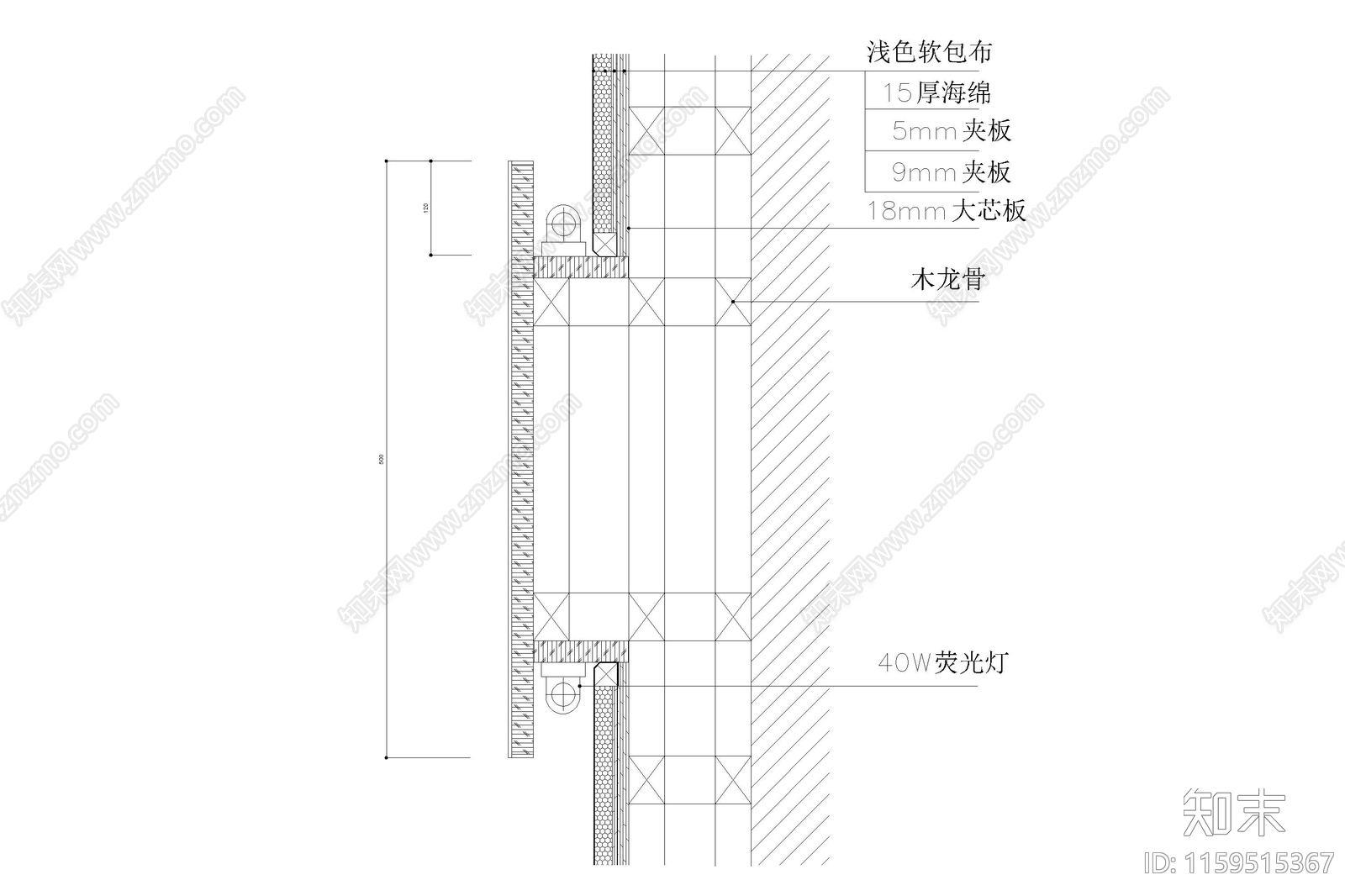 墙面软包背景墙安装节点大样深化软包cad施工图下载【ID:1159515367】