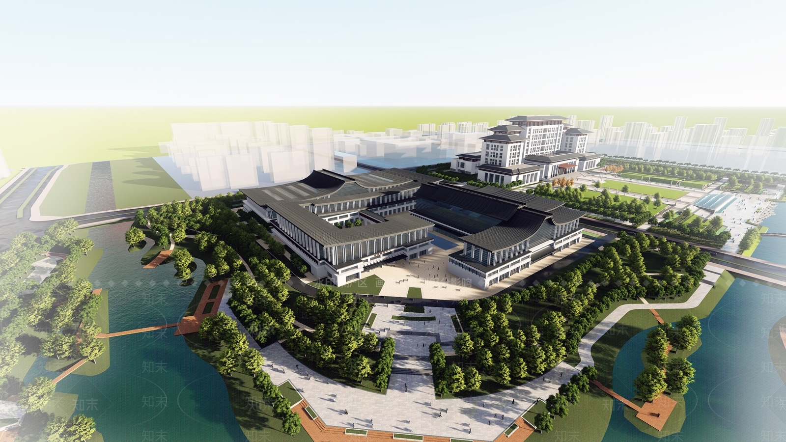 新中式展览馆建筑SU模型下载【ID:1159521587】
