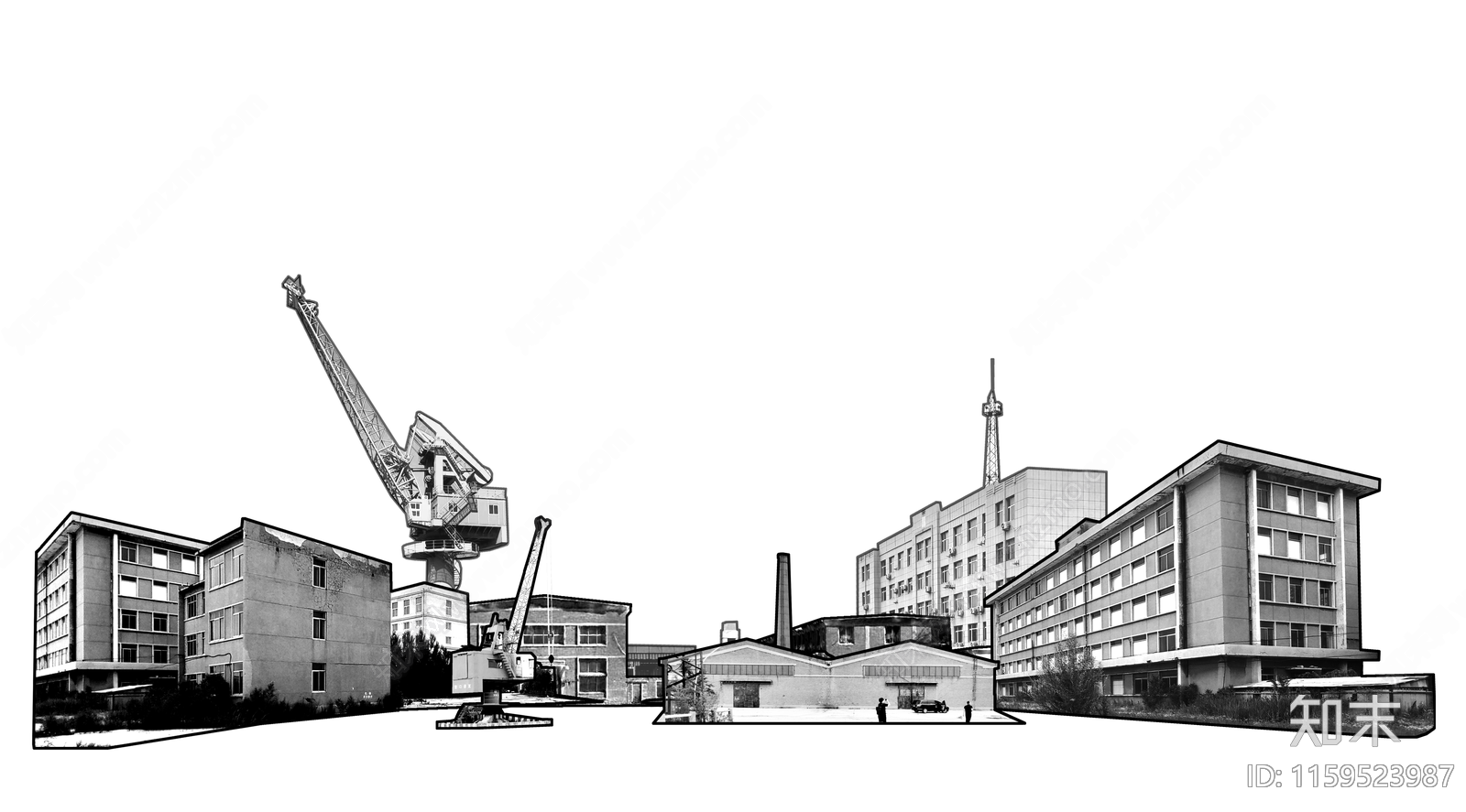 PSD免抠黑白拼贴风建筑分层素材下载【ID:1159523987】