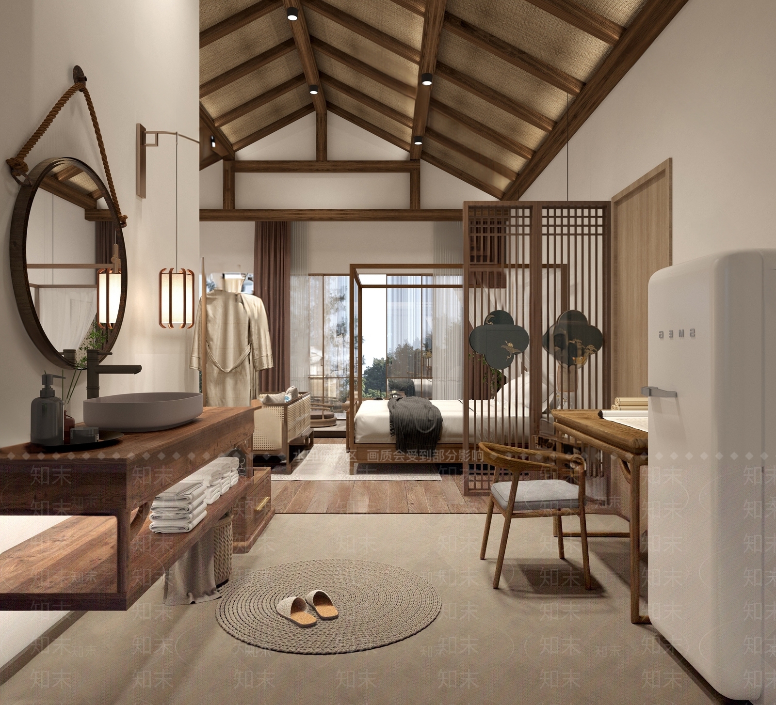 新中式酒店客房SU模型下载【ID:1159826136】
