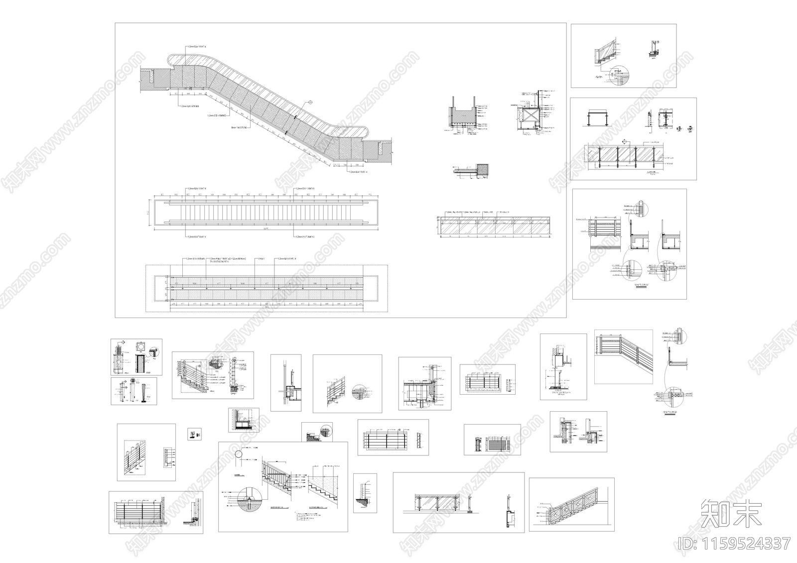 楼梯栏杆扶手做法详图合集cad施工图下载【ID:1159524337】