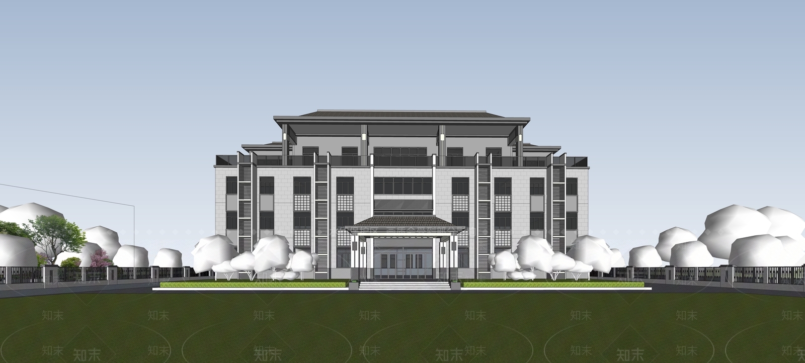 新中式政府部门办公楼SU模型下载【ID:1159533860】