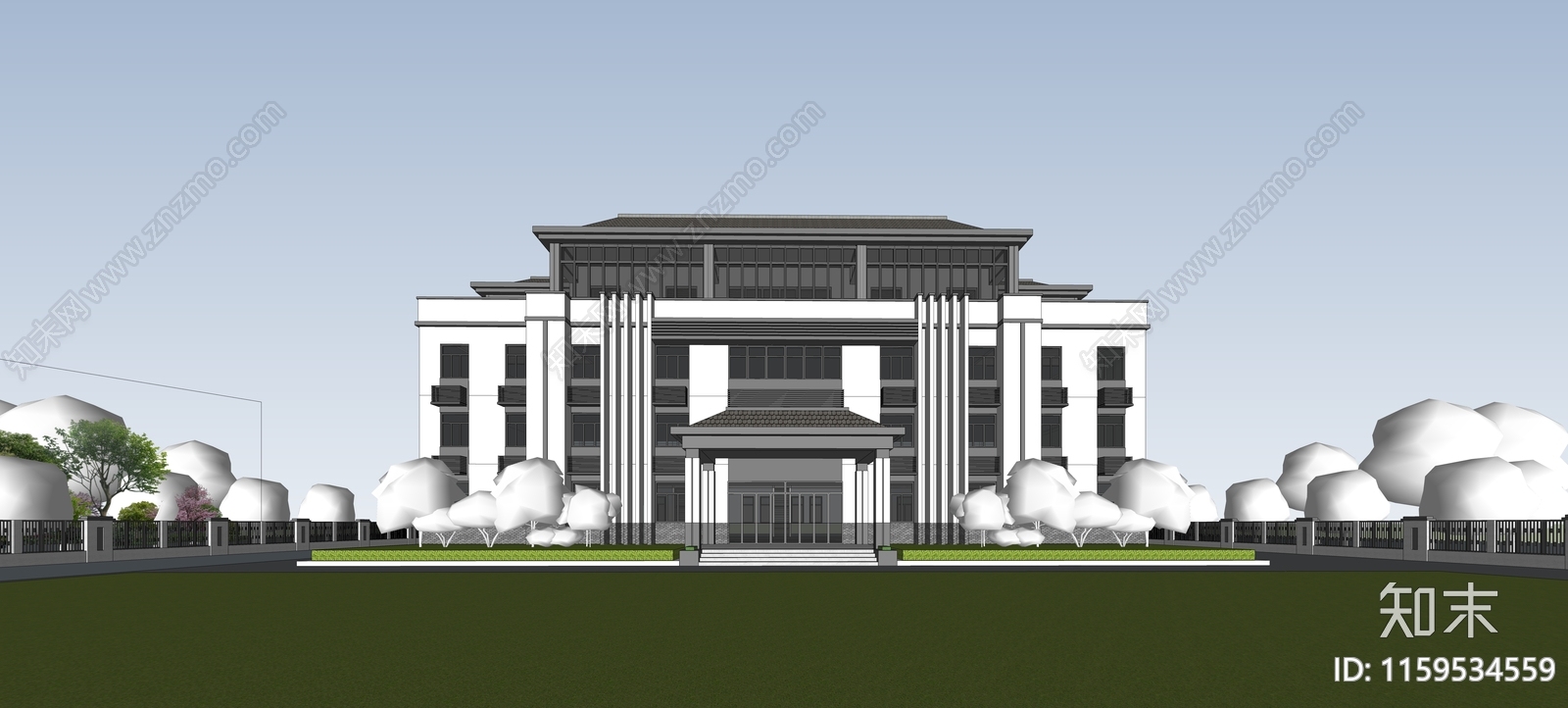 新中式政府办公楼SU模型下载【ID:1159534559】