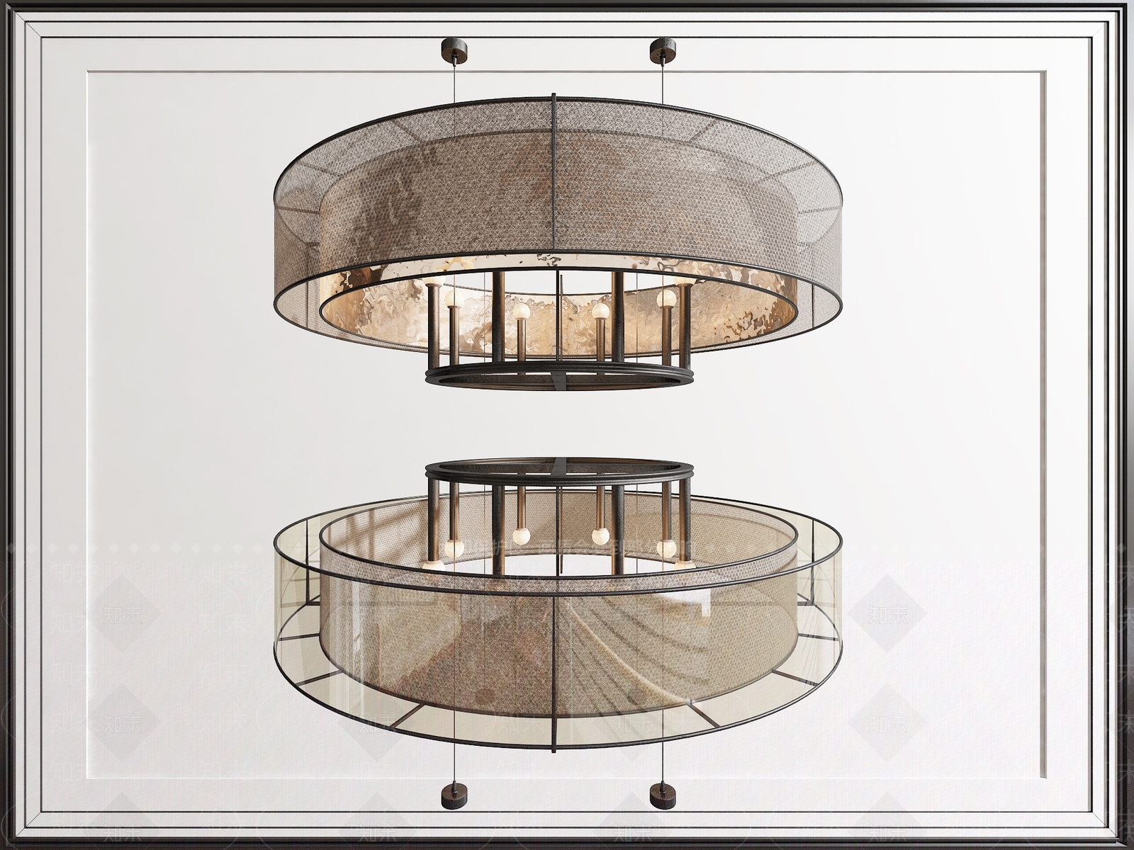 新中式圆形多头吊灯3D模型下载【ID:1159535512】