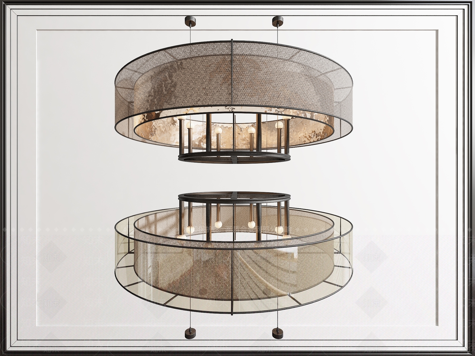 新中式圆形多头吊灯SU模型下载【ID:1159535717】