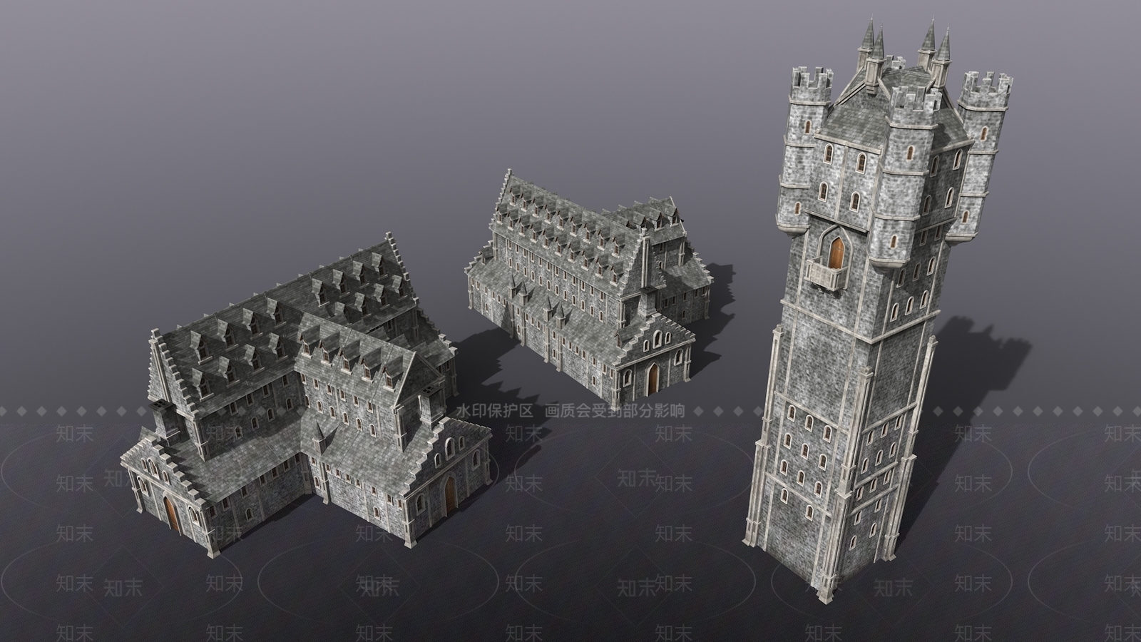 歌特式复古城堡建筑3D模型下载【ID:1159539217】