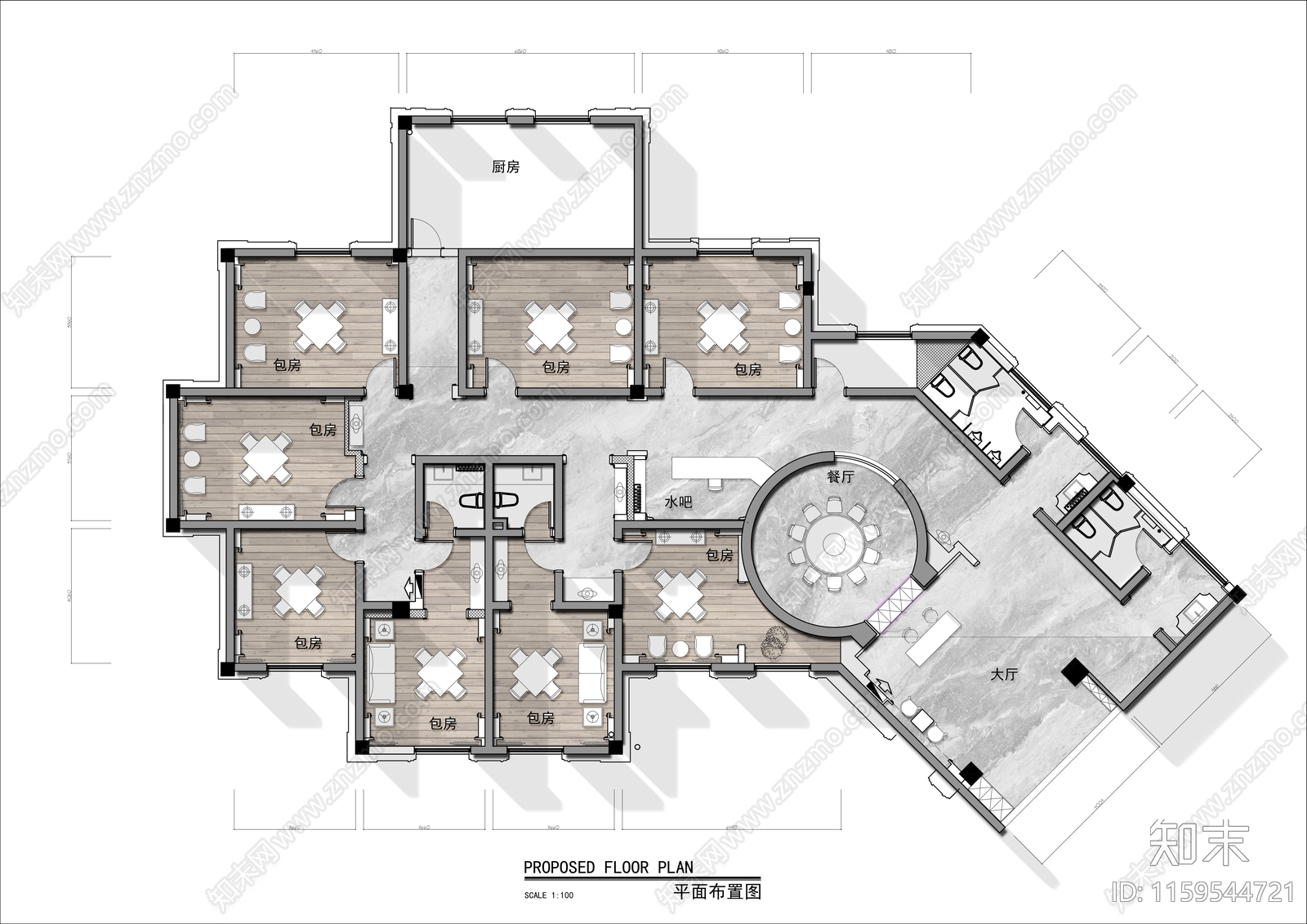 400㎡麻将棋牌室平面布局图cad施工图下载【ID:1159544721】