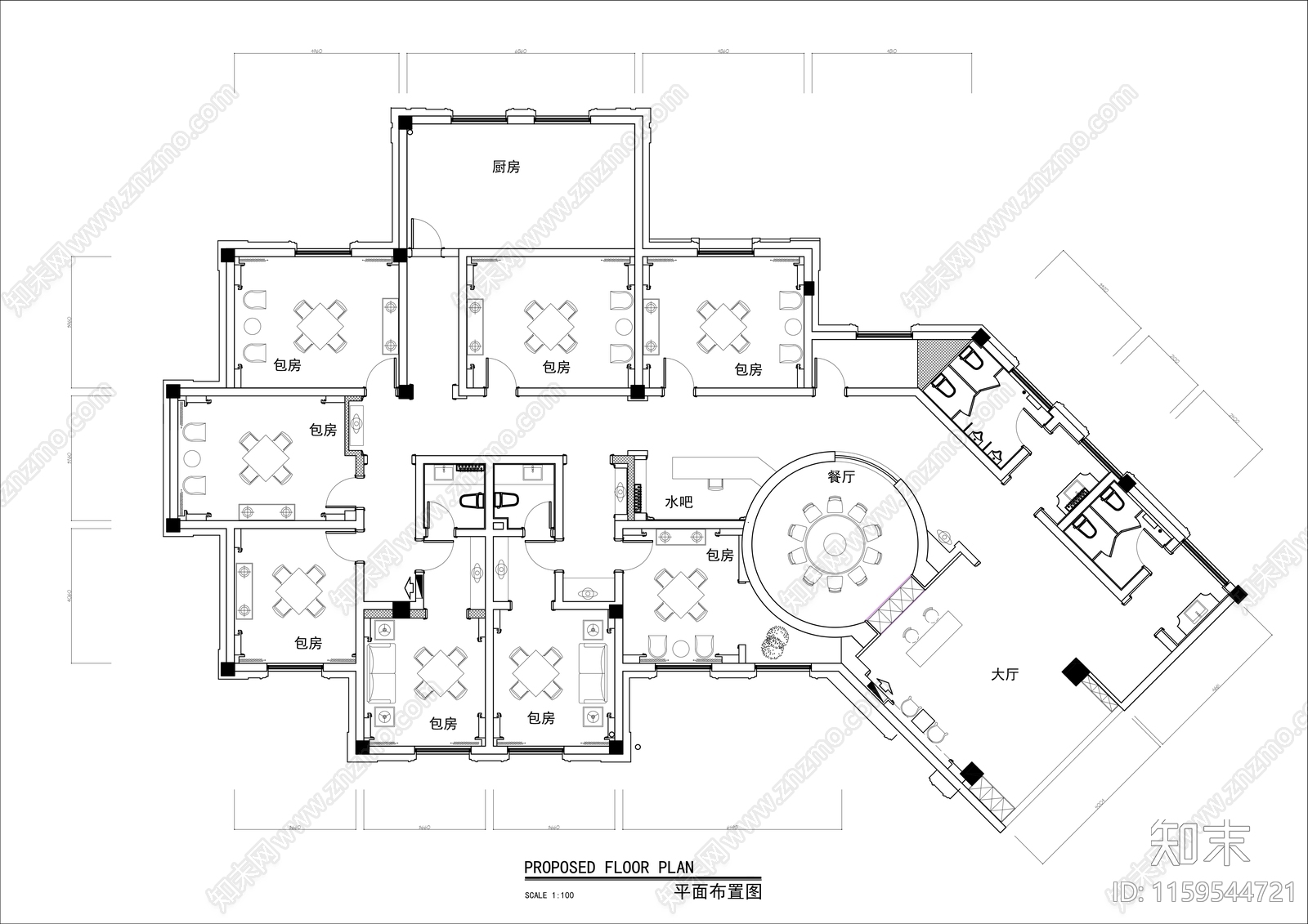 400㎡麻将棋牌室平面布局图cad施工图下载【ID:1159544721】