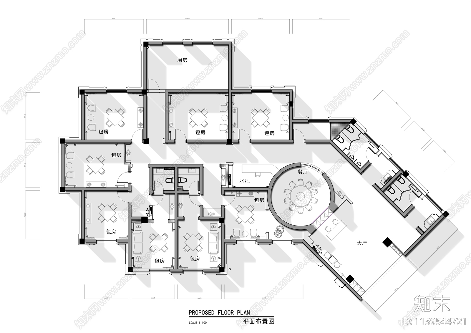 400㎡麻将棋牌室平面布局图cad施工图下载【ID:1159544721】