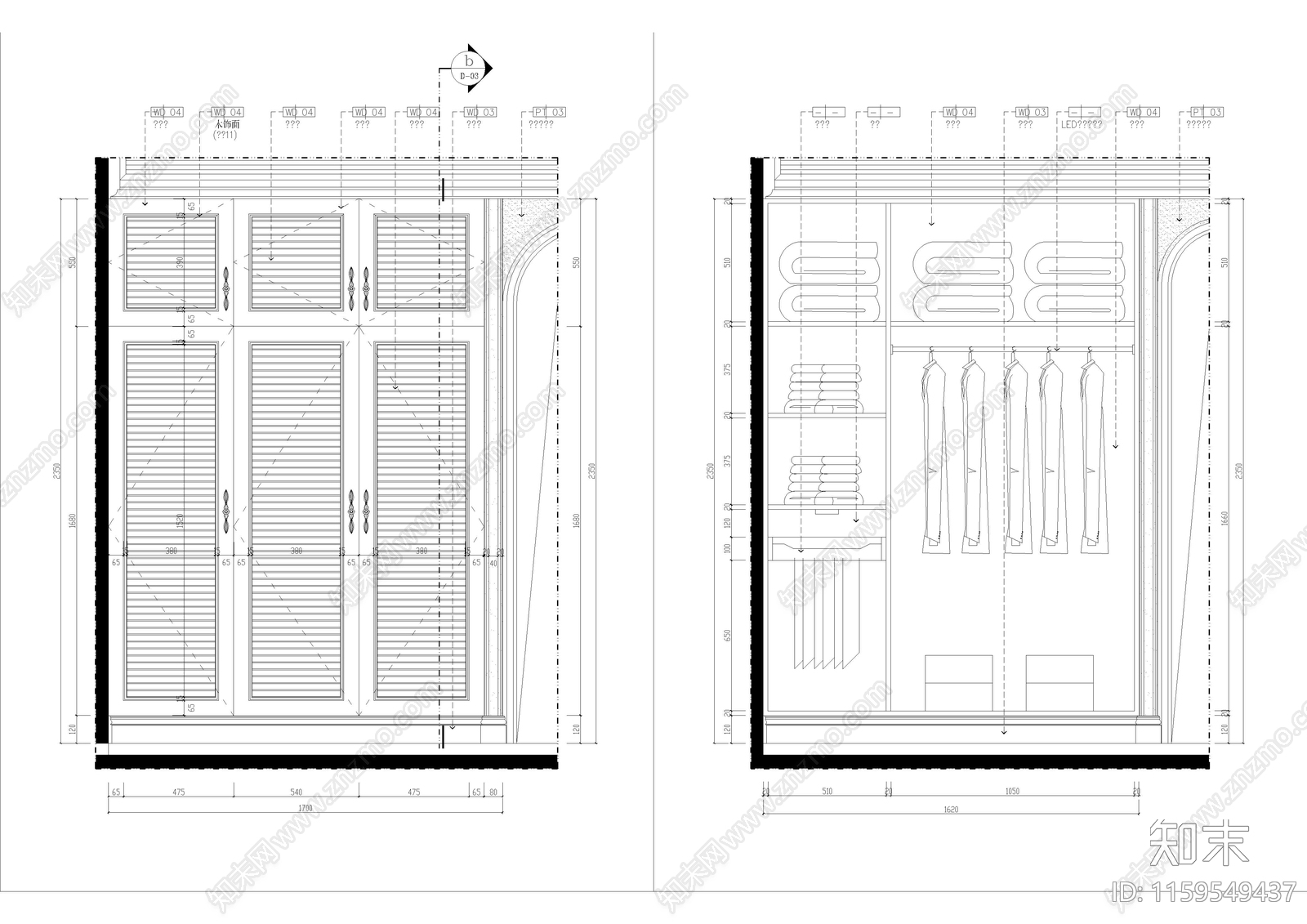 卧室衣柜及厨房壁柜等节点大样详图施工图下载【ID:1159549437】