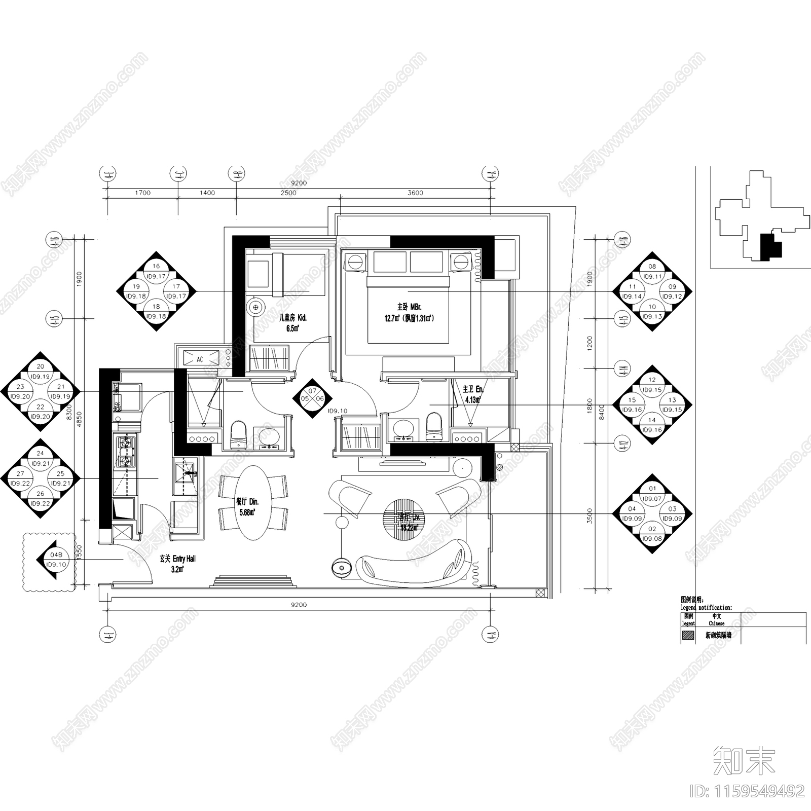 现代简约大冲住宅发展二期两室一厅两卫室内家装cad施工图下载【ID:1159549492】