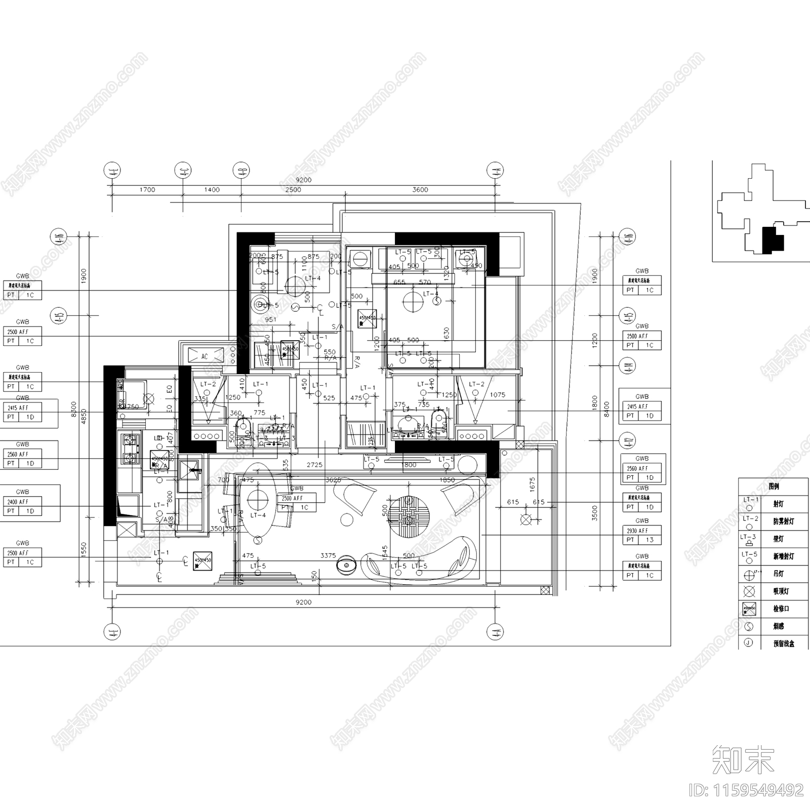 现代简约大冲住宅发展二期两室一厅两卫室内家装cad施工图下载【ID:1159549492】