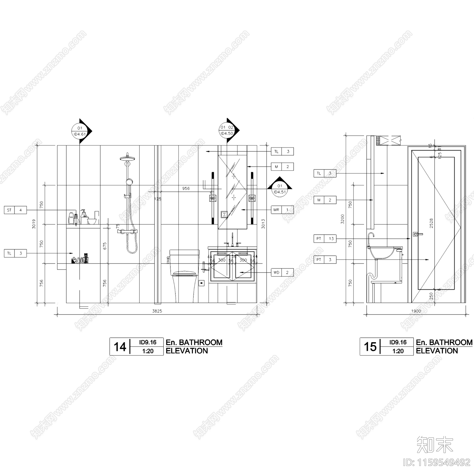 现代简约大冲住宅发展二期两室一厅两卫室内家装cad施工图下载【ID:1159549492】