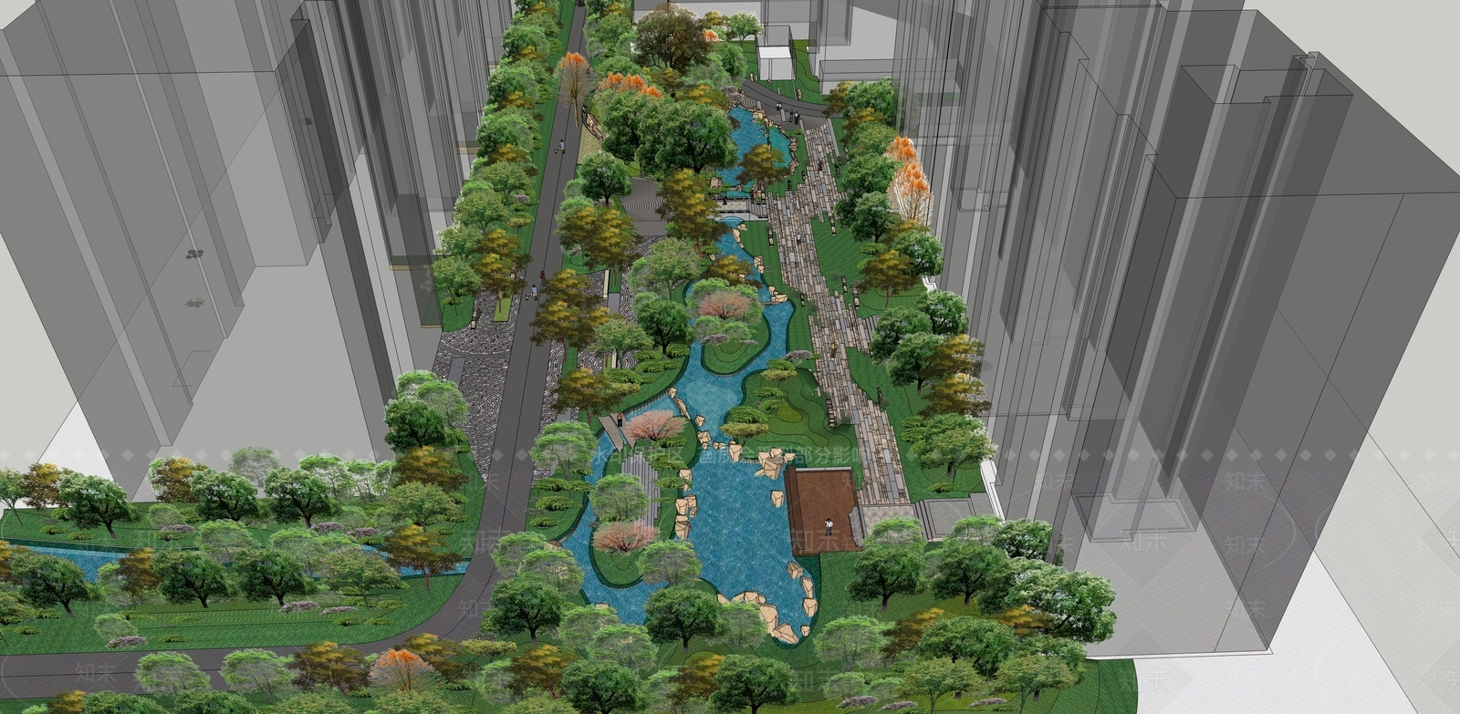 现代公园景观SU模型下载【ID:1159549458】