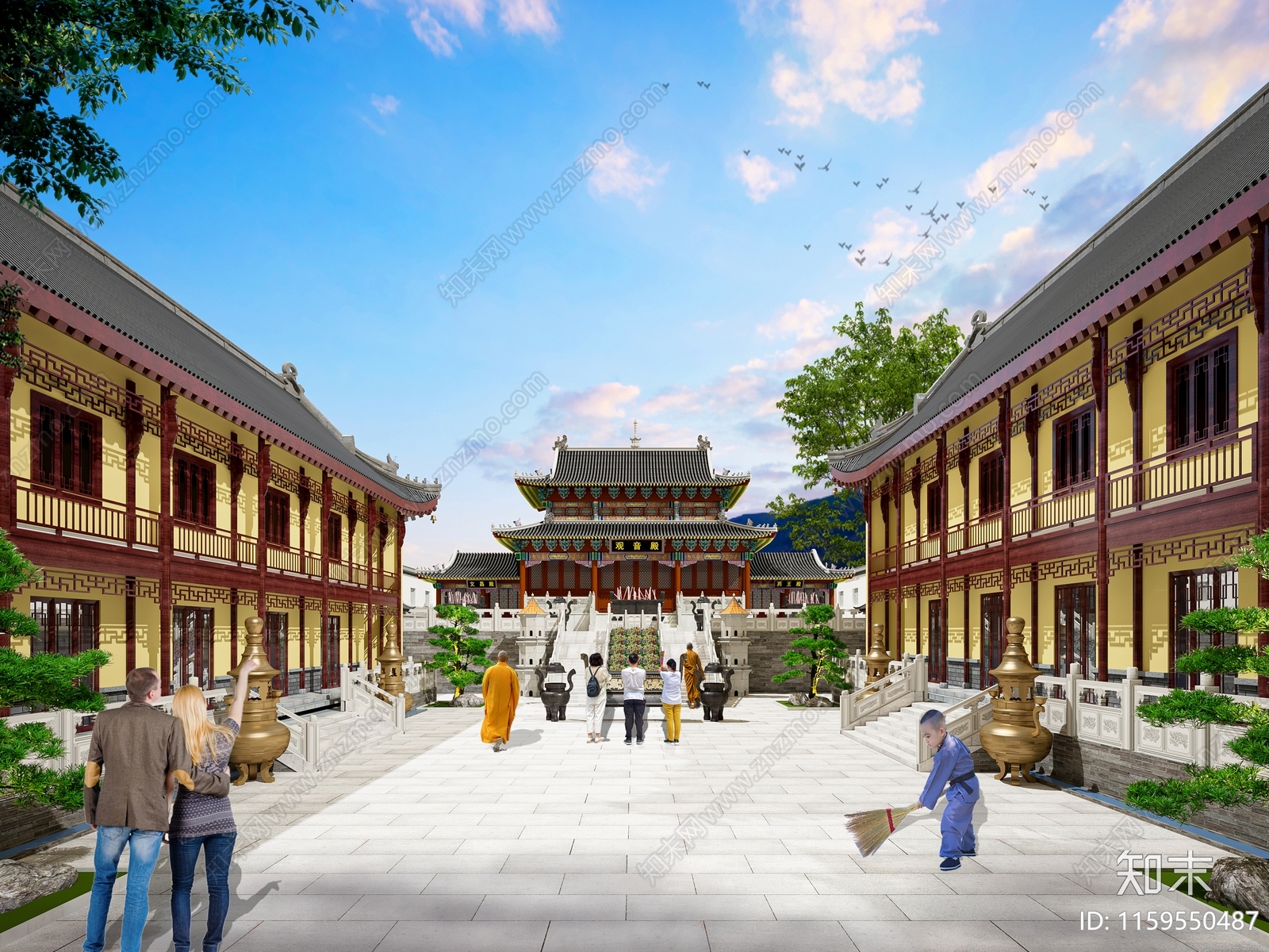 中式寺庙3D模型下载【ID:1159550487】