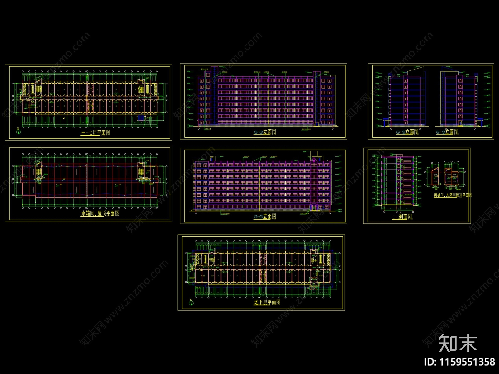 60套宿舍公寓楼建筑施工纸cad施工图下载【ID:1159551358】