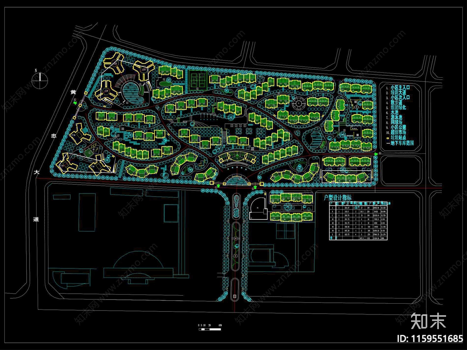 67套住宅小区景观规划总平面图纸cad施工图下载【ID:1159551685】