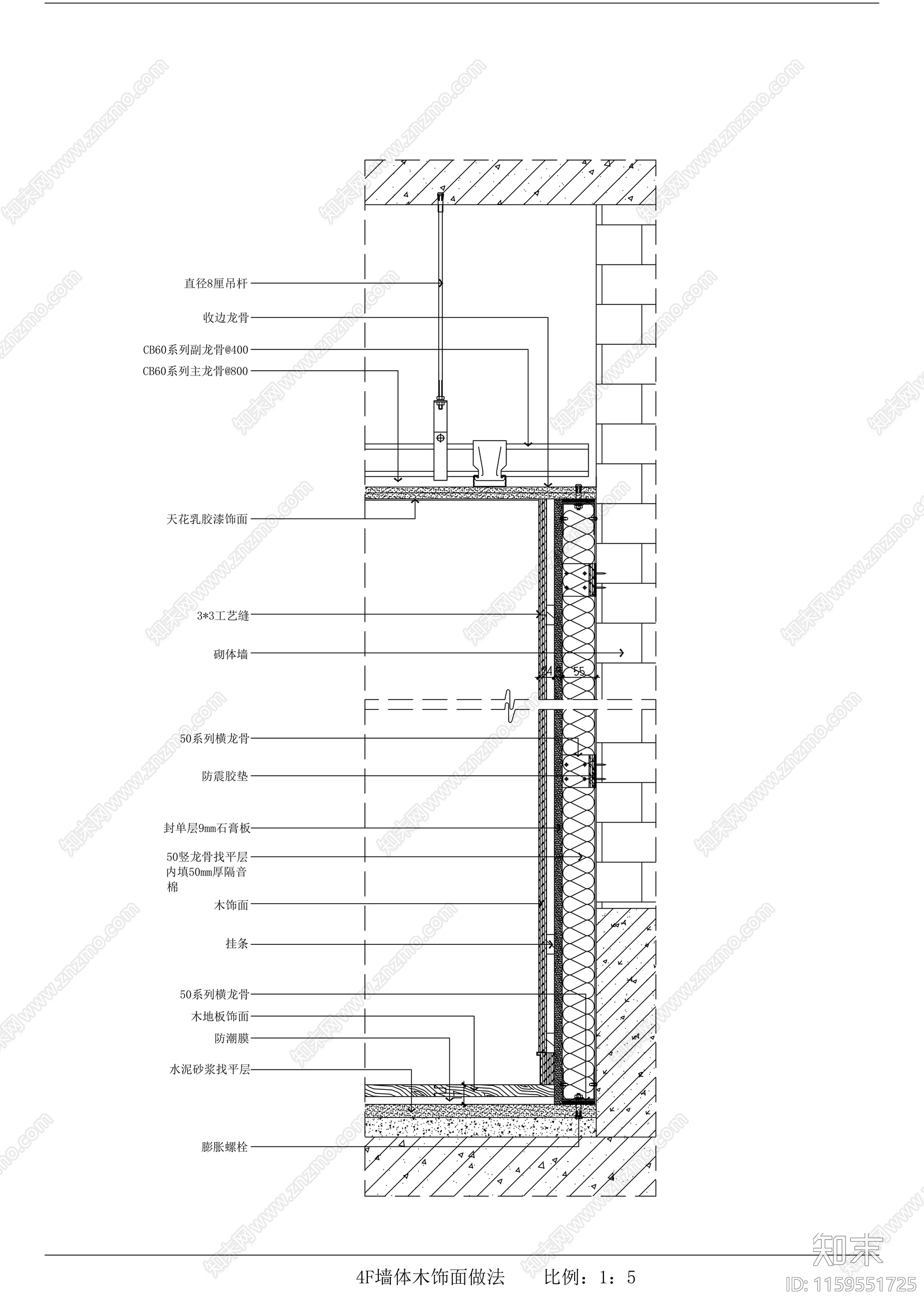 墙体木饰面做法cad施工图下载【ID:1159551725】