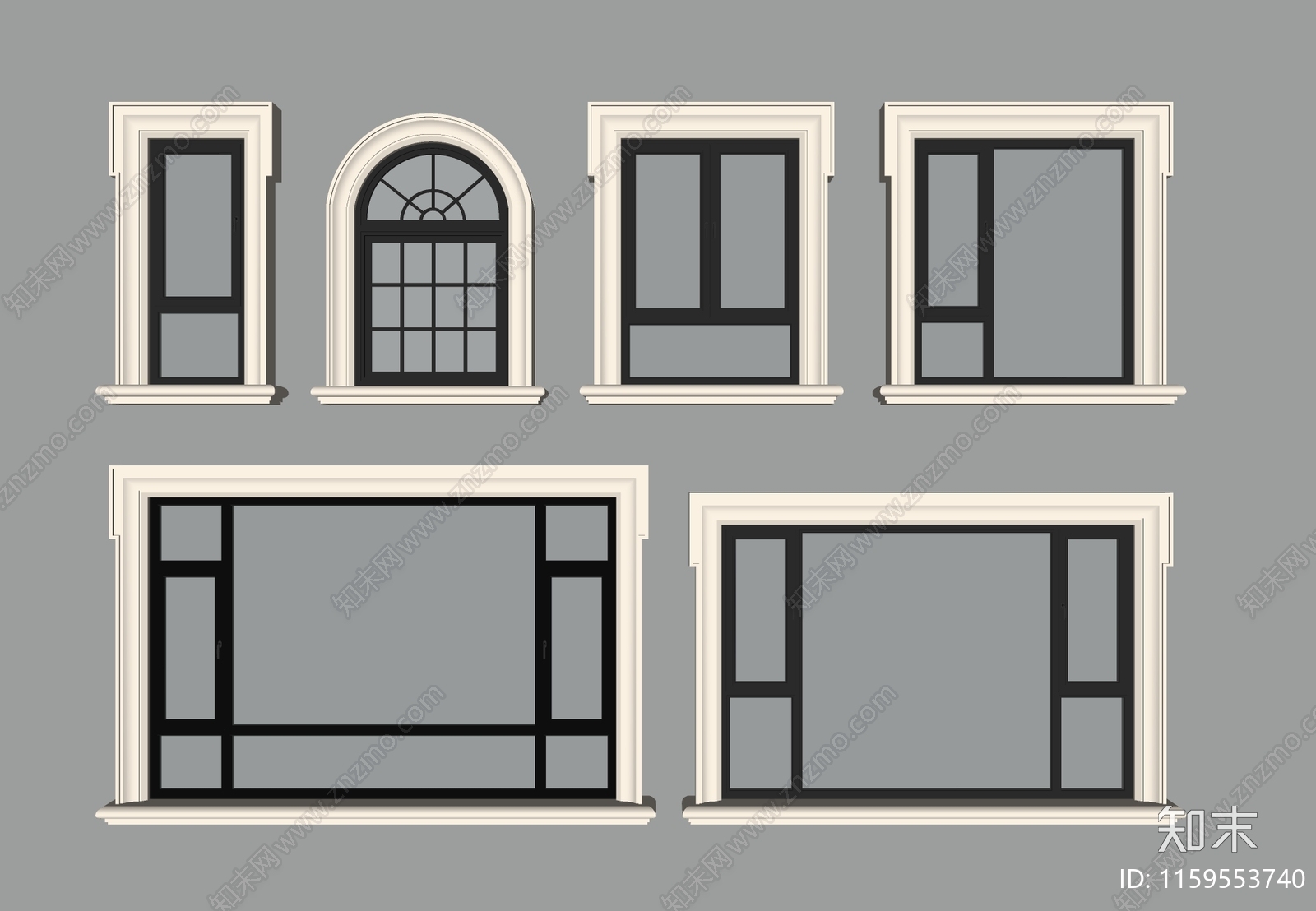 简欧窗户组合SU模型下载【ID:1159553740】