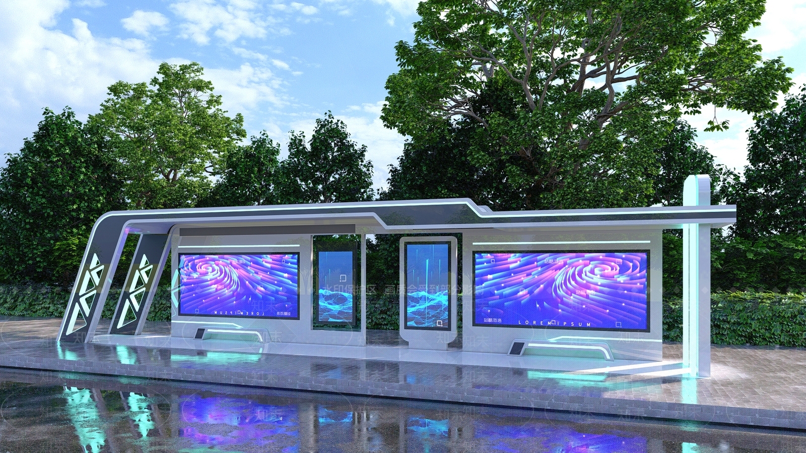 现代科技未来元素公交车站台SU模型下载【ID:1159553853】
