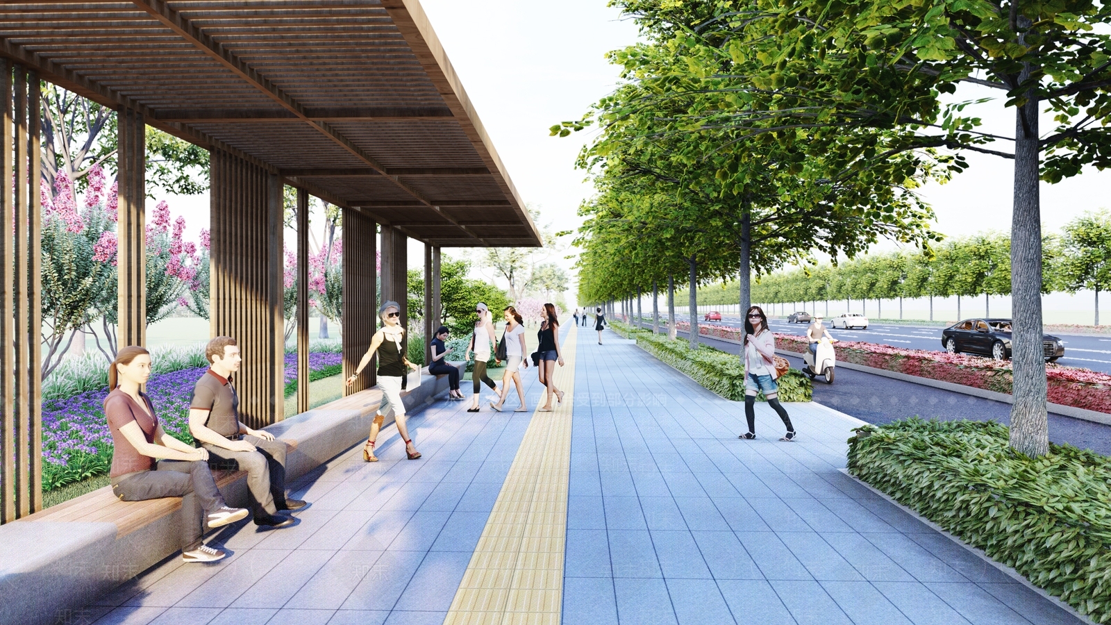 现代人行道景观SU模型下载【ID:1159556211】