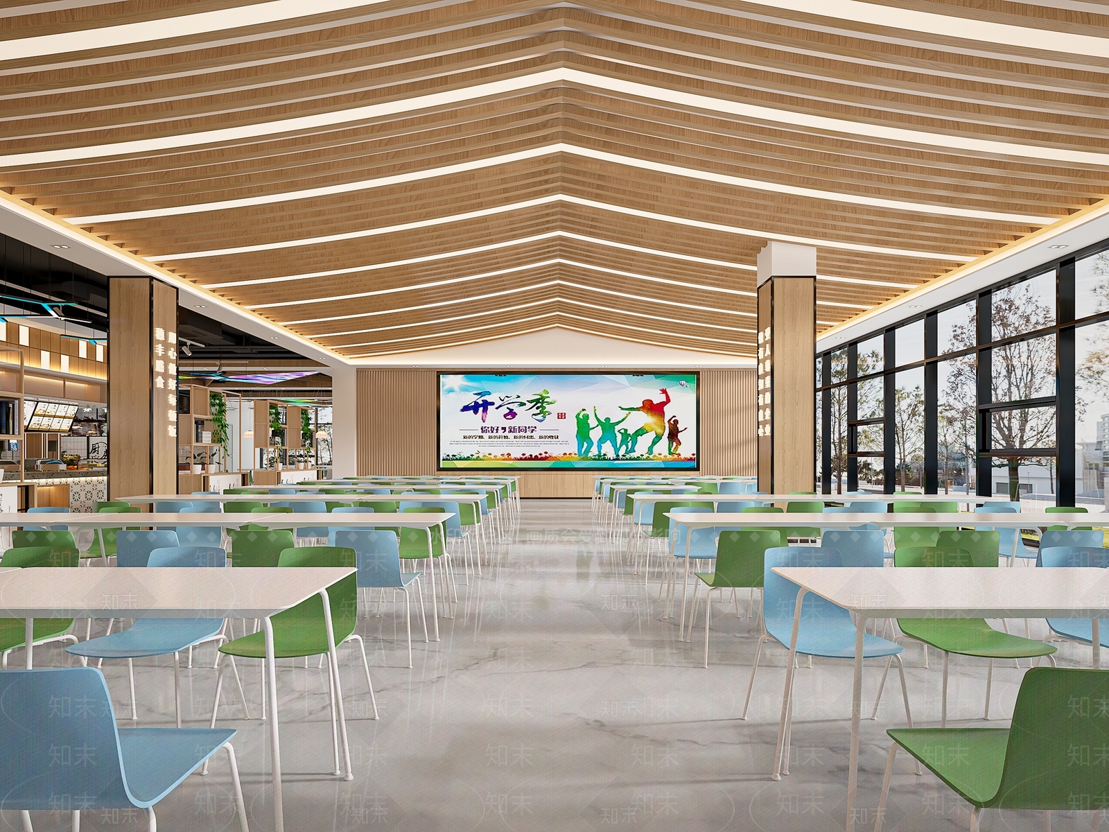 现代学校食堂3D模型下载【ID:1159557229】