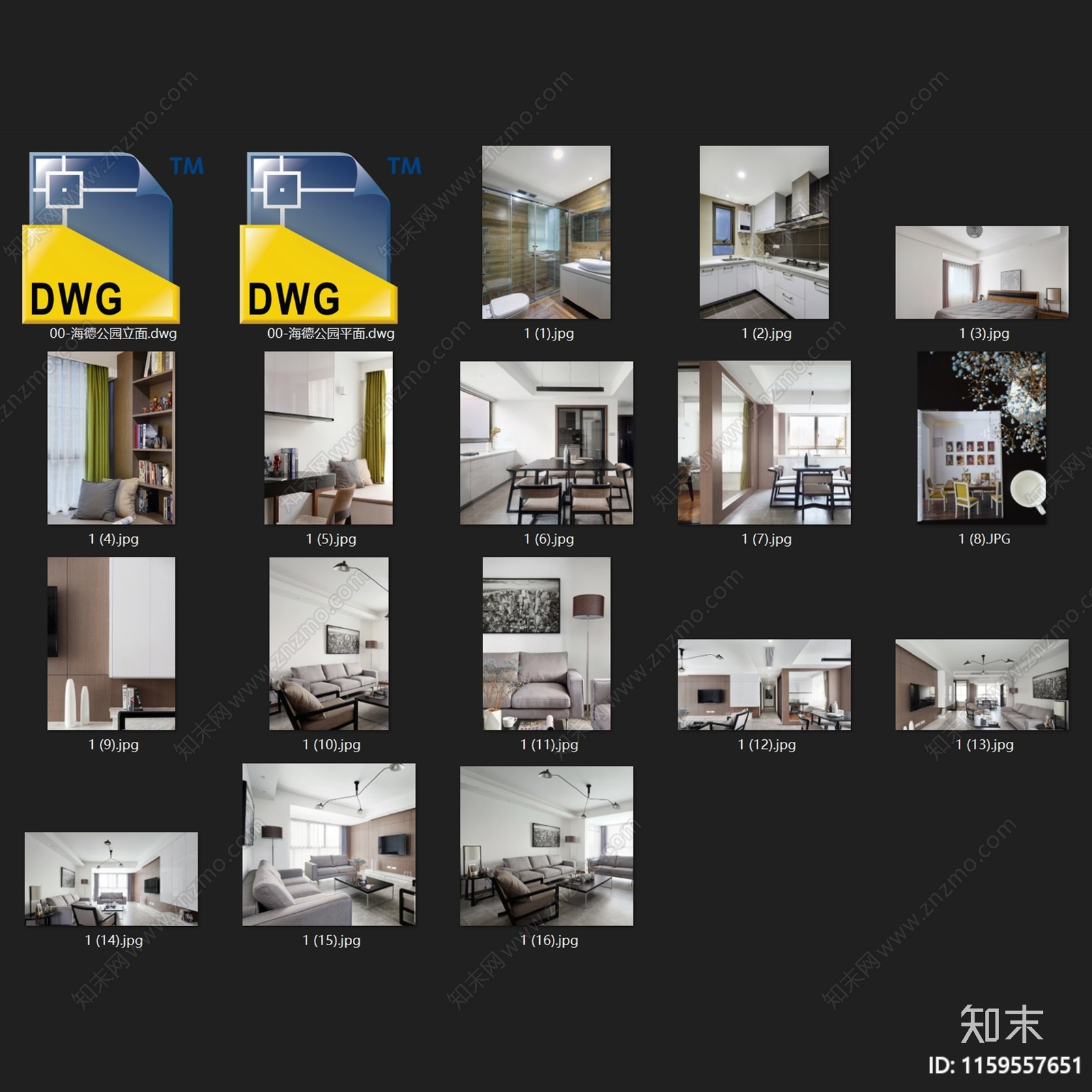 现代简约海德公园7cad施工图下载【ID:1159557651】