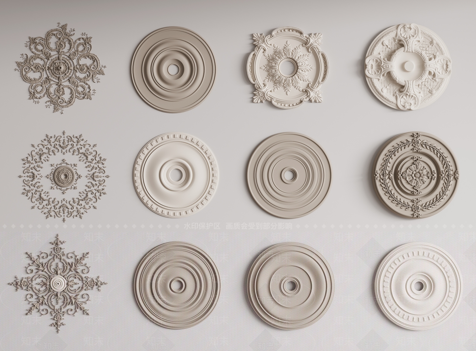 新中式欧式雕花灯盘3D模型下载【ID:1159558099】