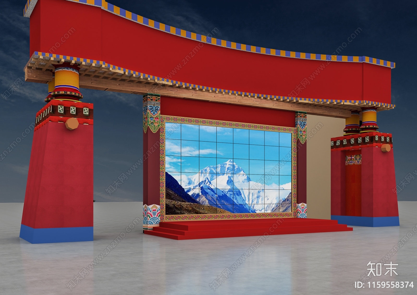 新中式藏式门头3D模型下载【ID:1159558374】