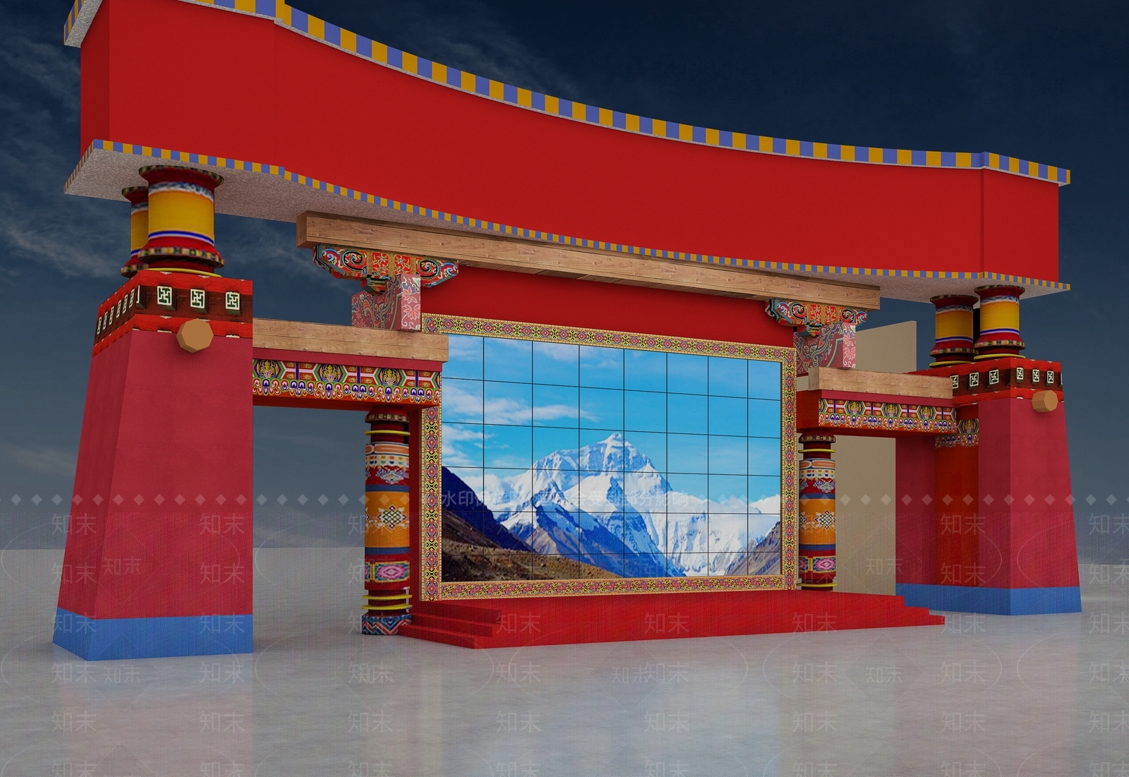 新中式藏式门头3D模型下载【ID:1159558374】