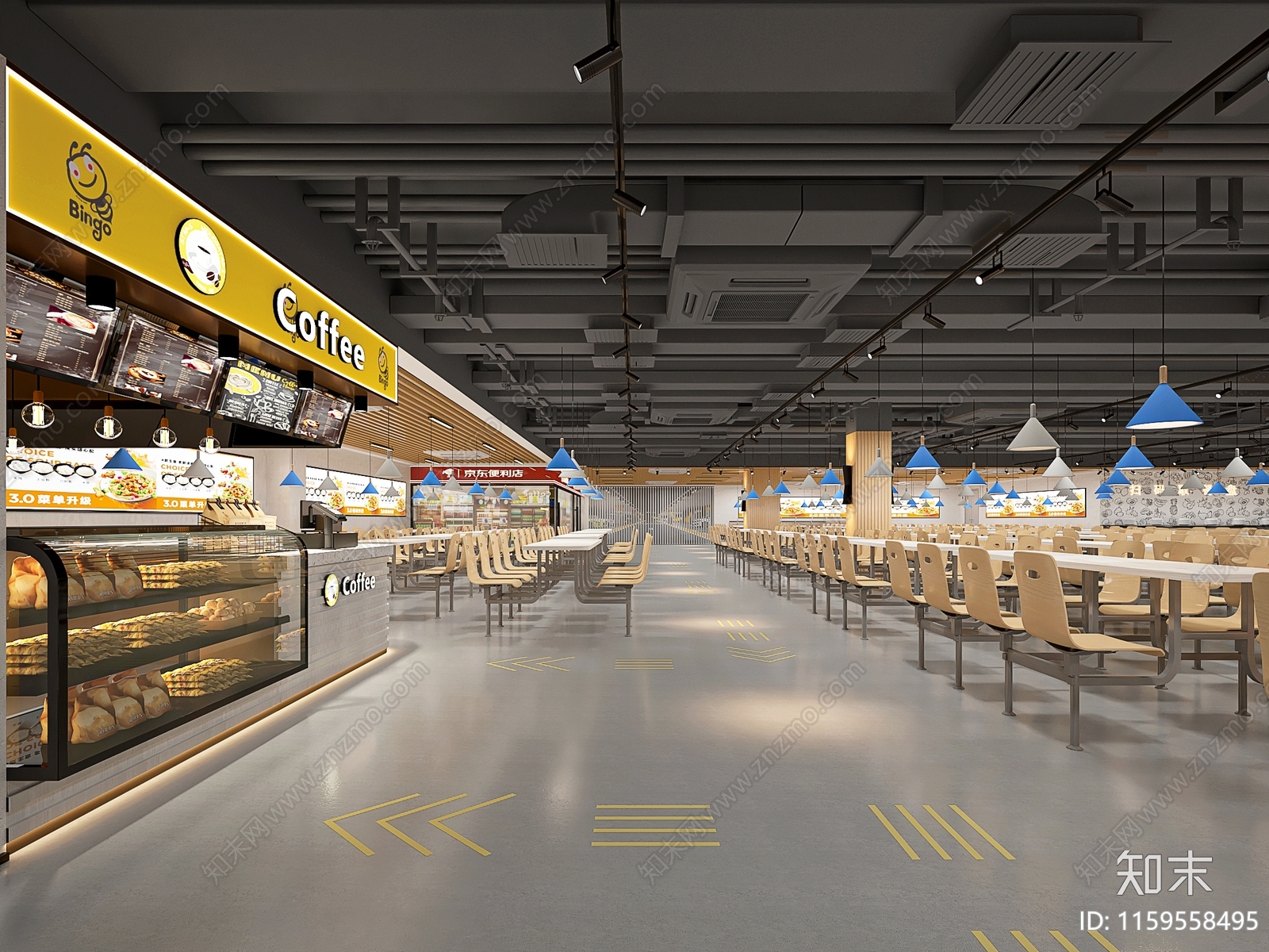 现代学校食堂3D模型下载【ID:1159558495】