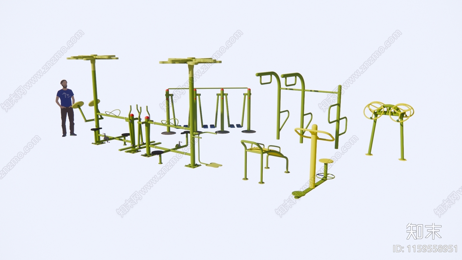 绿色色系健身运动设施SU模型下载【ID:1159558951】
