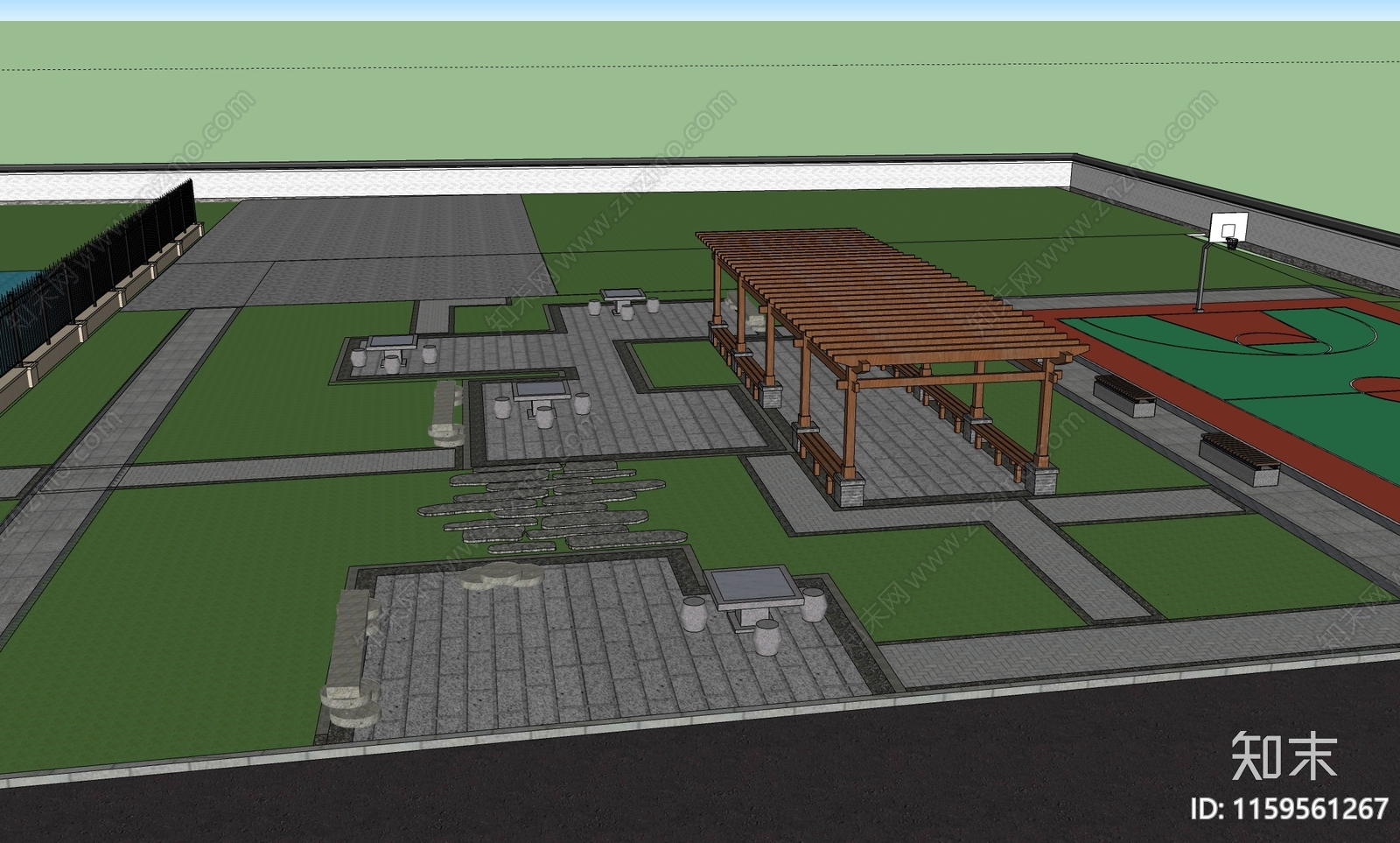 新中式美丽乡村活动小游园SU模型下载【ID:1159561267】