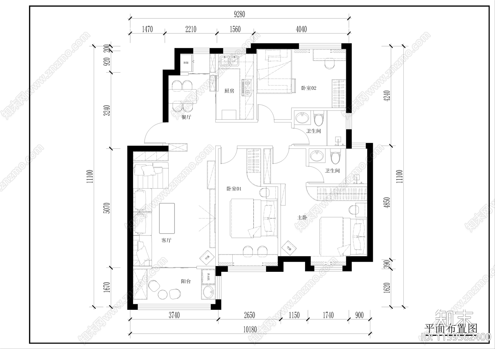 现代风格家装平立cad施工图下载【ID:1159562400】