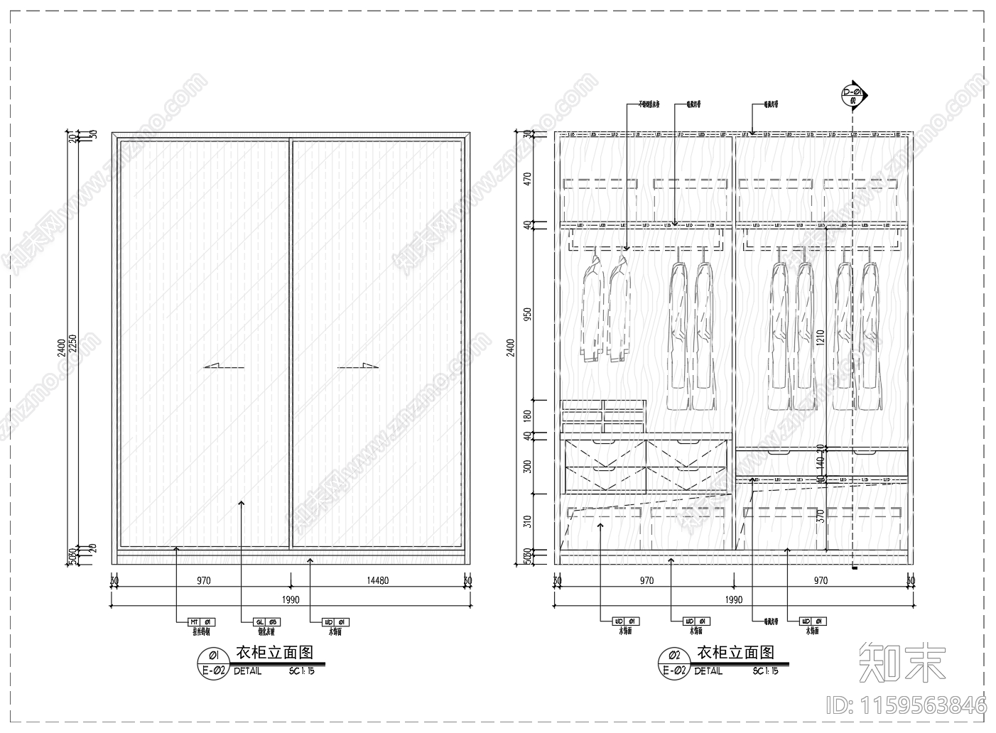 衣柜大样剖施工图下载【ID:1159563846】