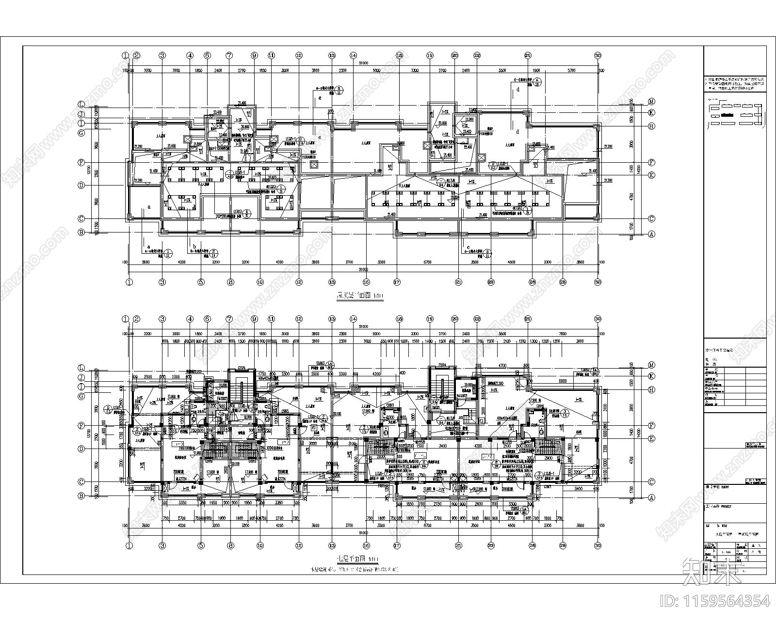 高端小区两梯四户多层建筑设计cad施工图下载【ID:1159564354】