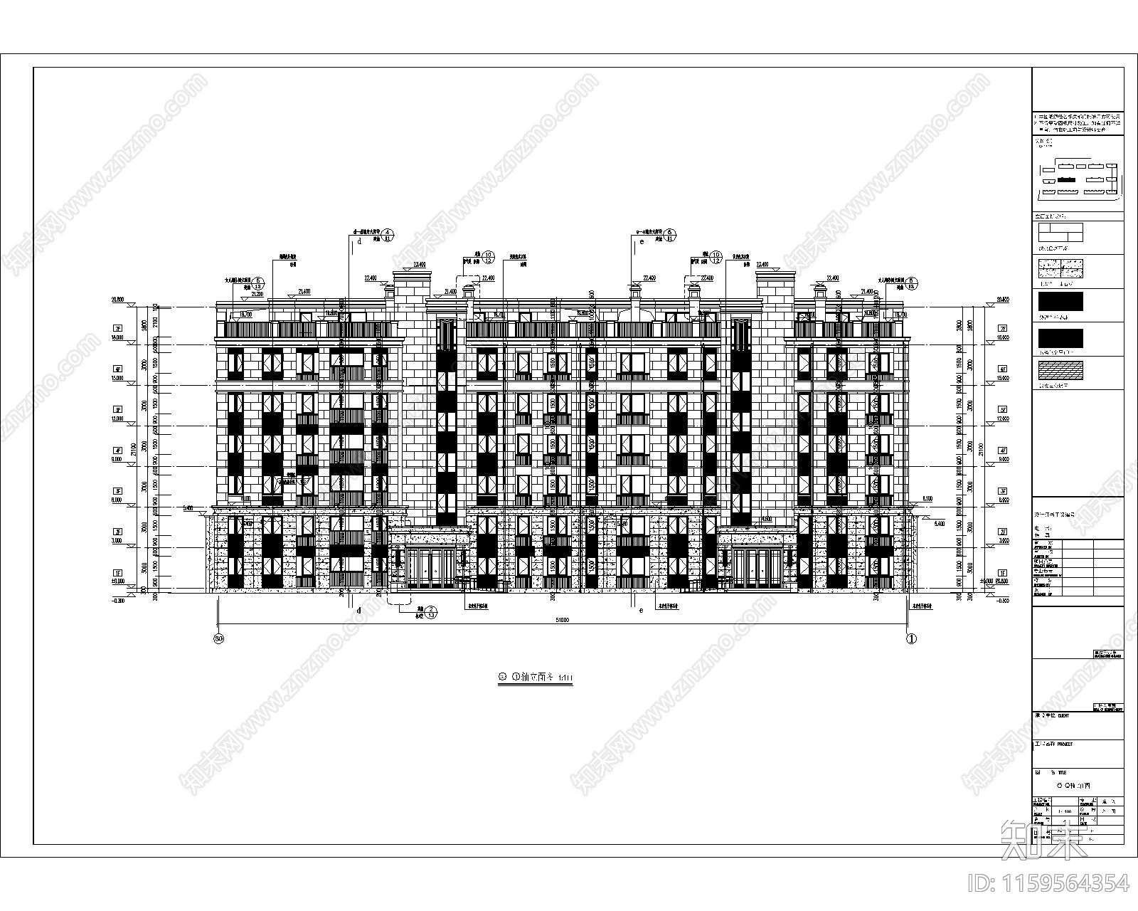 高端小区两梯四户多层建筑设计cad施工图下载【ID:1159564354】