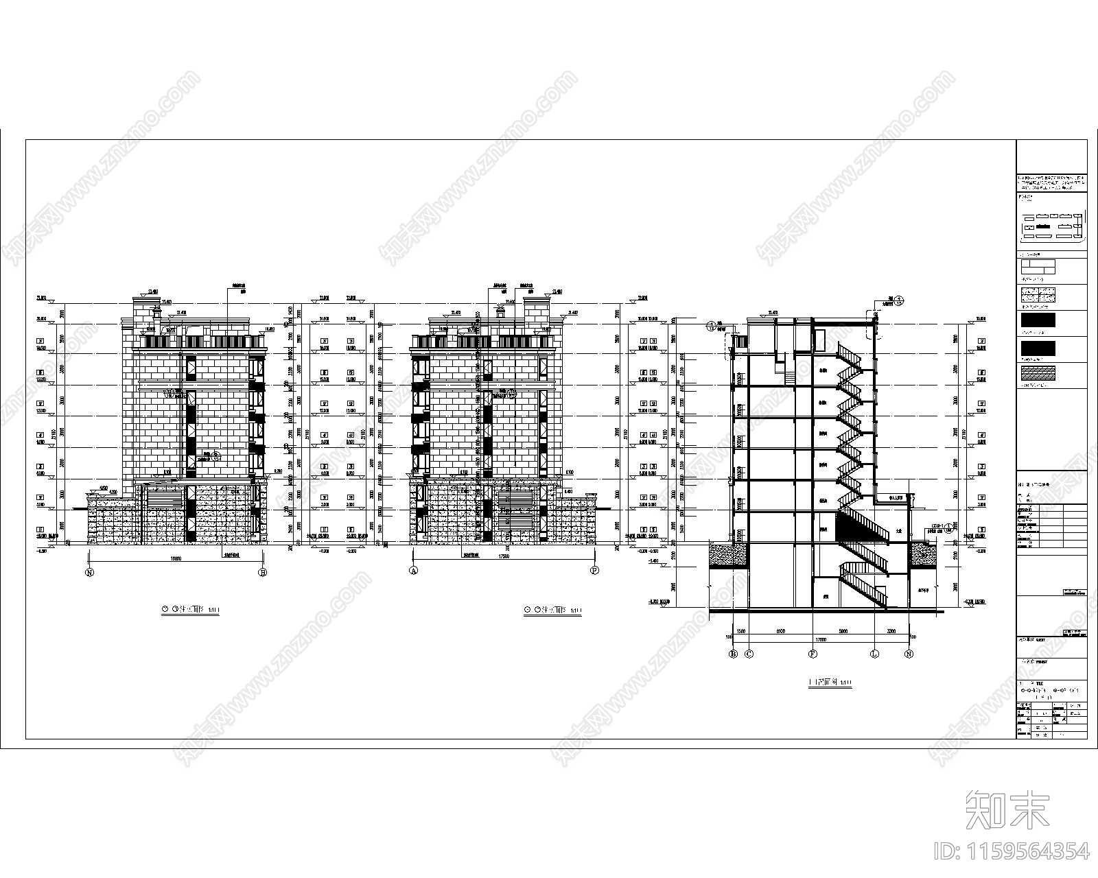 高端小区两梯四户多层建筑设计cad施工图下载【ID:1159564354】