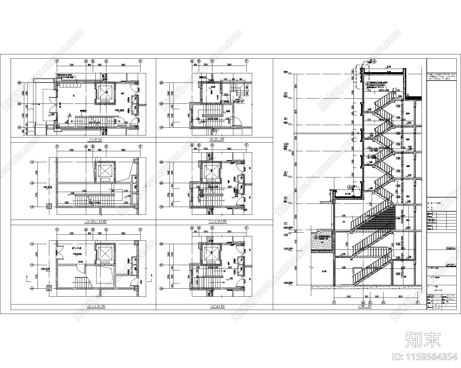 高端小区两梯四户多层建筑设计cad施工图下载【ID:1159564354】