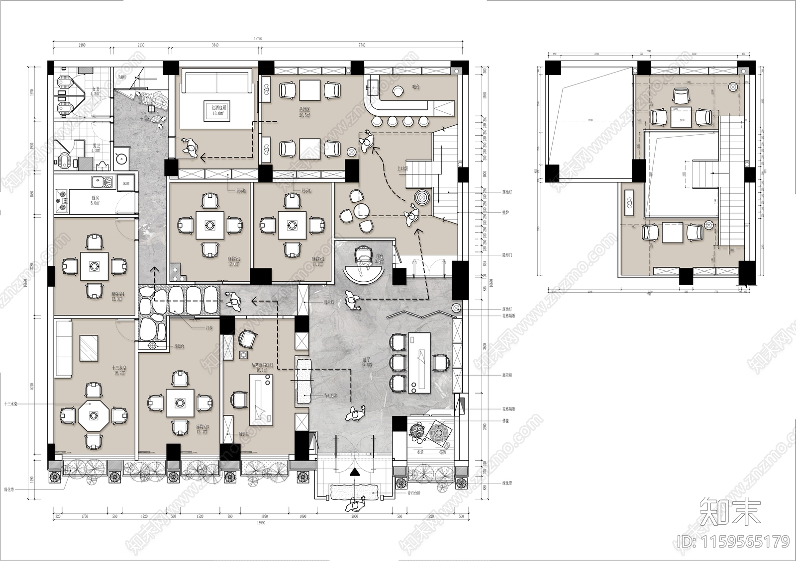 300㎡茶楼棋牌室平面布置图施工图下载【ID:1159565179】