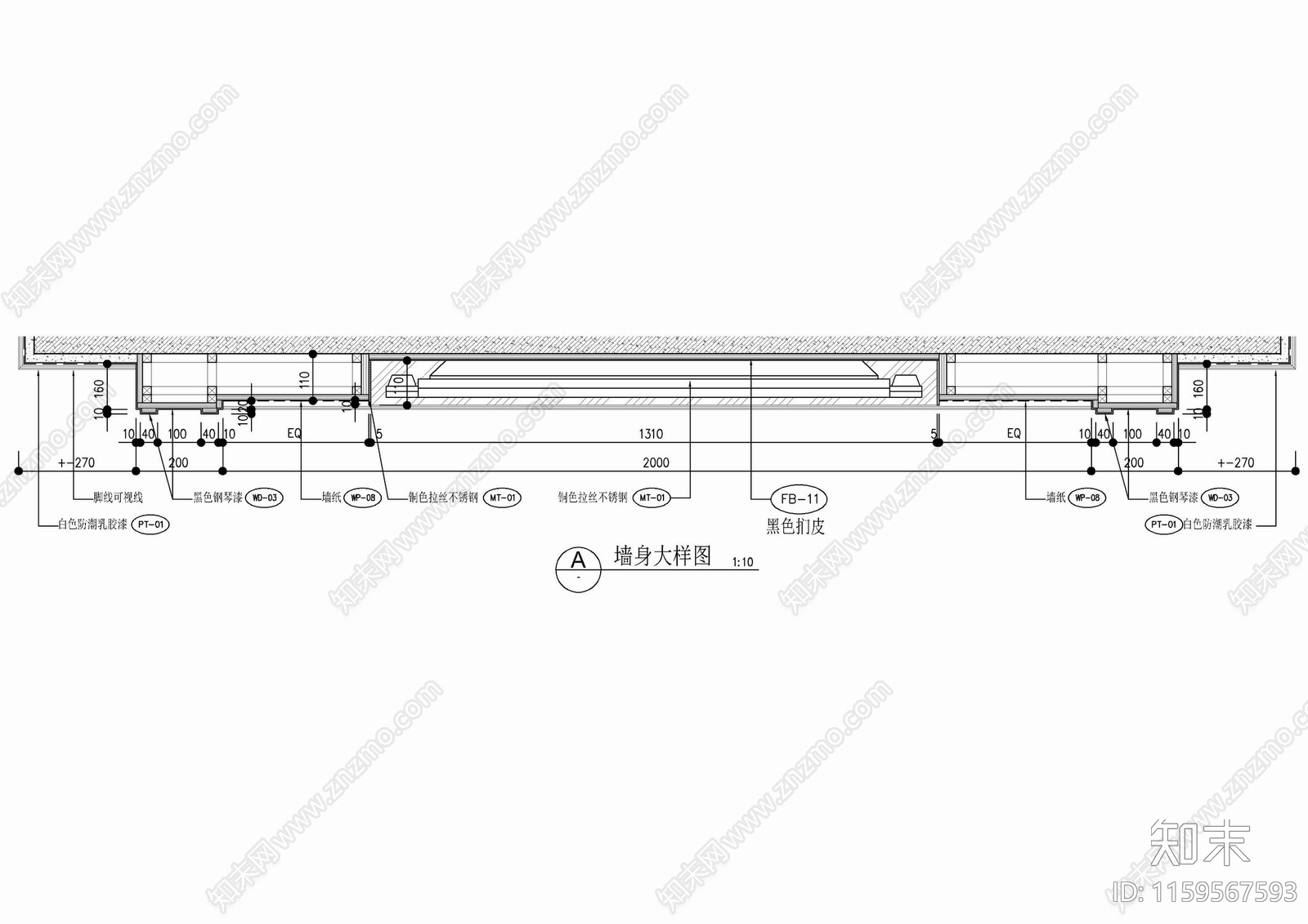 卧室嵌入式电视背景墙施工详图施工图下载【ID:1159567593】