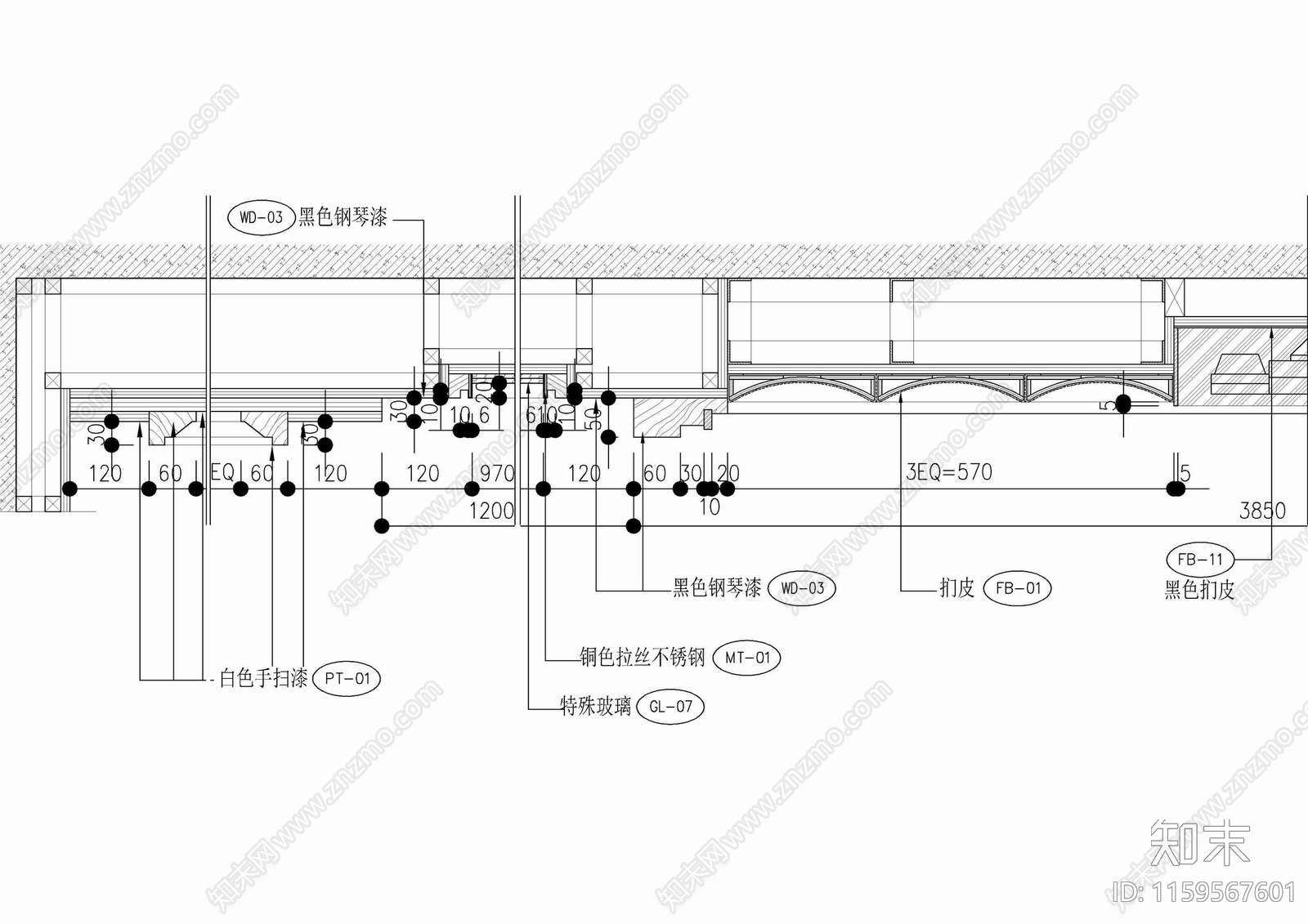 卧室皮革硬包嵌入式电视背景墙面施工详图施工图下载【ID:1159567601】